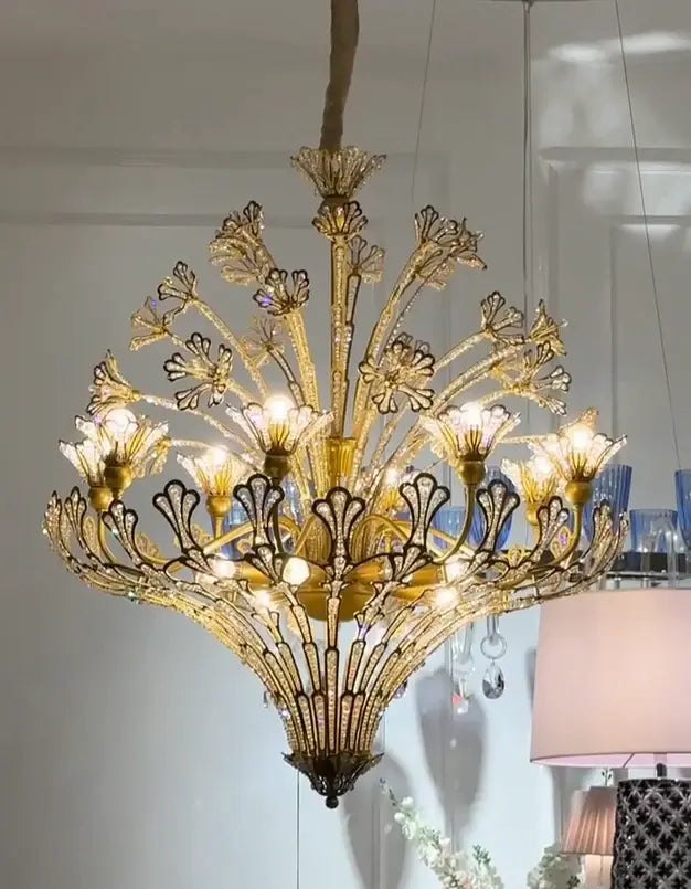 HomeDor-HomeDor Light Luxury Floral Crystal Chandelier in Gold Finish-Chandeliers-D50cm * H57cm-Warm Light-