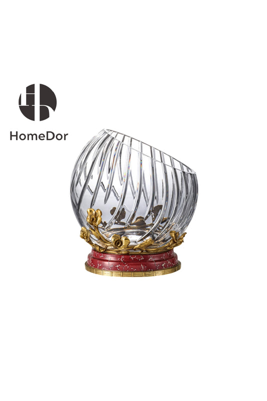 HomeDor-HomeDor × FH&Home | Prague Collection Tilted-Shape Crystal Glass Fruit Platter-Vases & Vessels-L21cm × W21cm × H23cm-