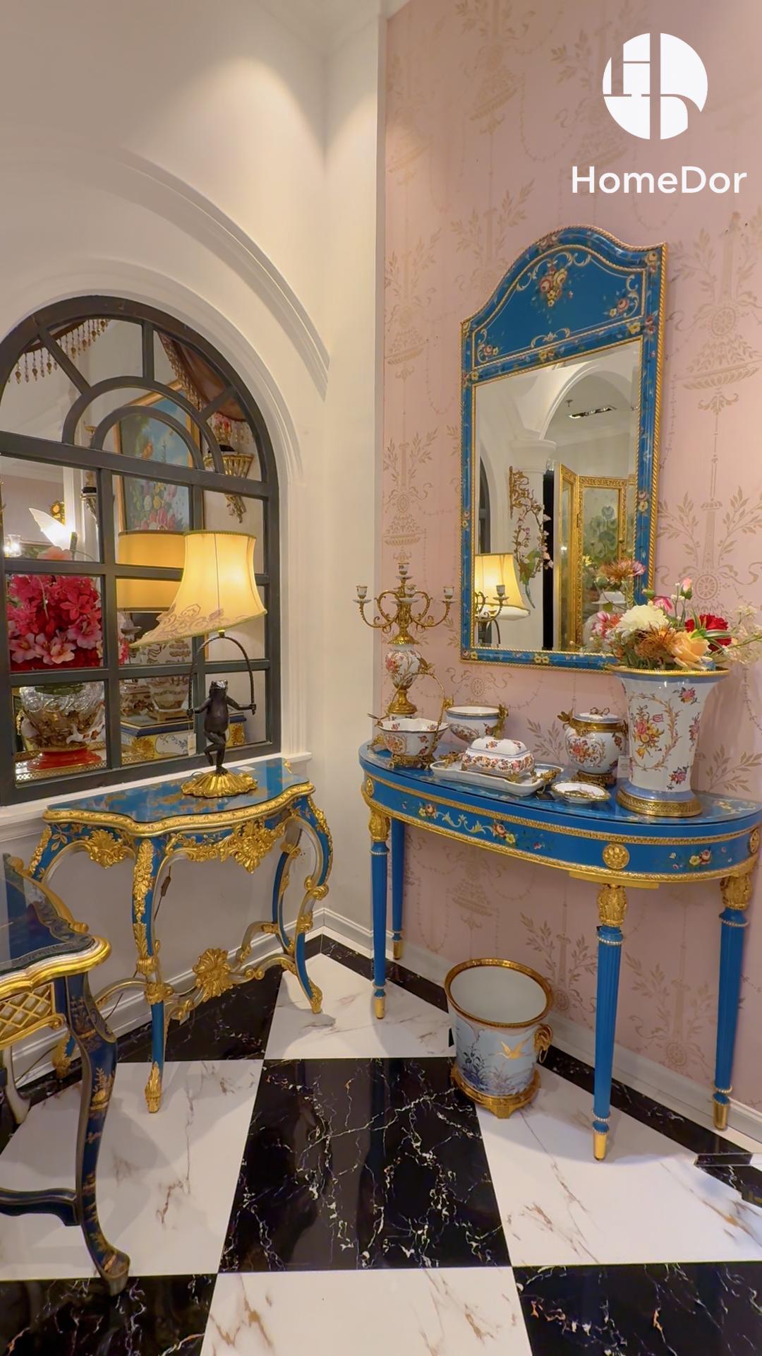 HomeDor × FH&Home | Blue Symphony Floral Arched Hall Mirror