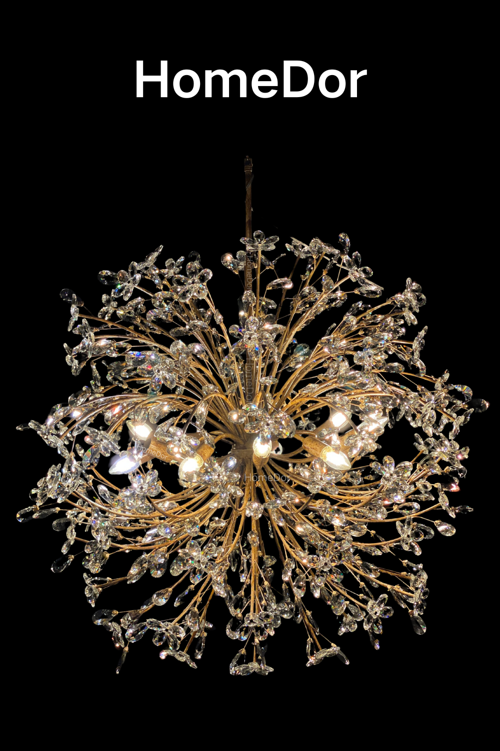HomeDor-HomeDor Celestial Bloom Crystal Radiant Flower Branch Chandelier-Chandeliers-Antique Gold Bronze Finish-Globe shape/D89cm/47kg/8 bulbs-Warm Light