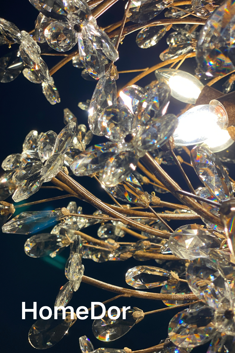 HomeDor-HomeDor Celestial Bloom Crystal Radiant Flower Branch Chandelier-Chandeliers-Antique Silver White Finish-Globe shape/D89cm/47kg/8 bulbs-Warm Light