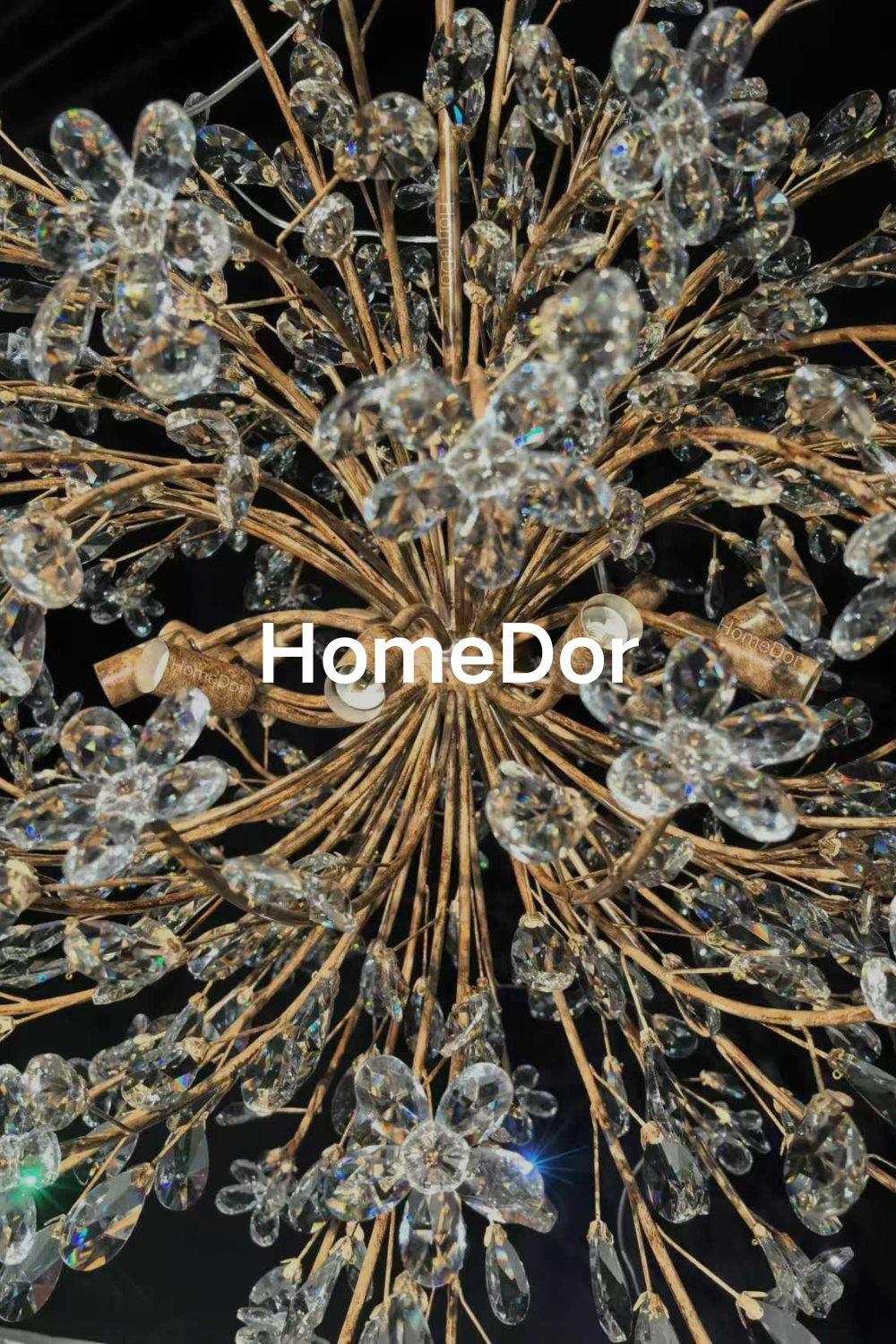 HomeDor-HomeDor Celestial Bloom Crystal Radiant Flower Branch Chandelier-Chandeliers-Antique Gold Bronze Finish-Globe shape/D89cm/47kg/8 bulbs-Warm Light