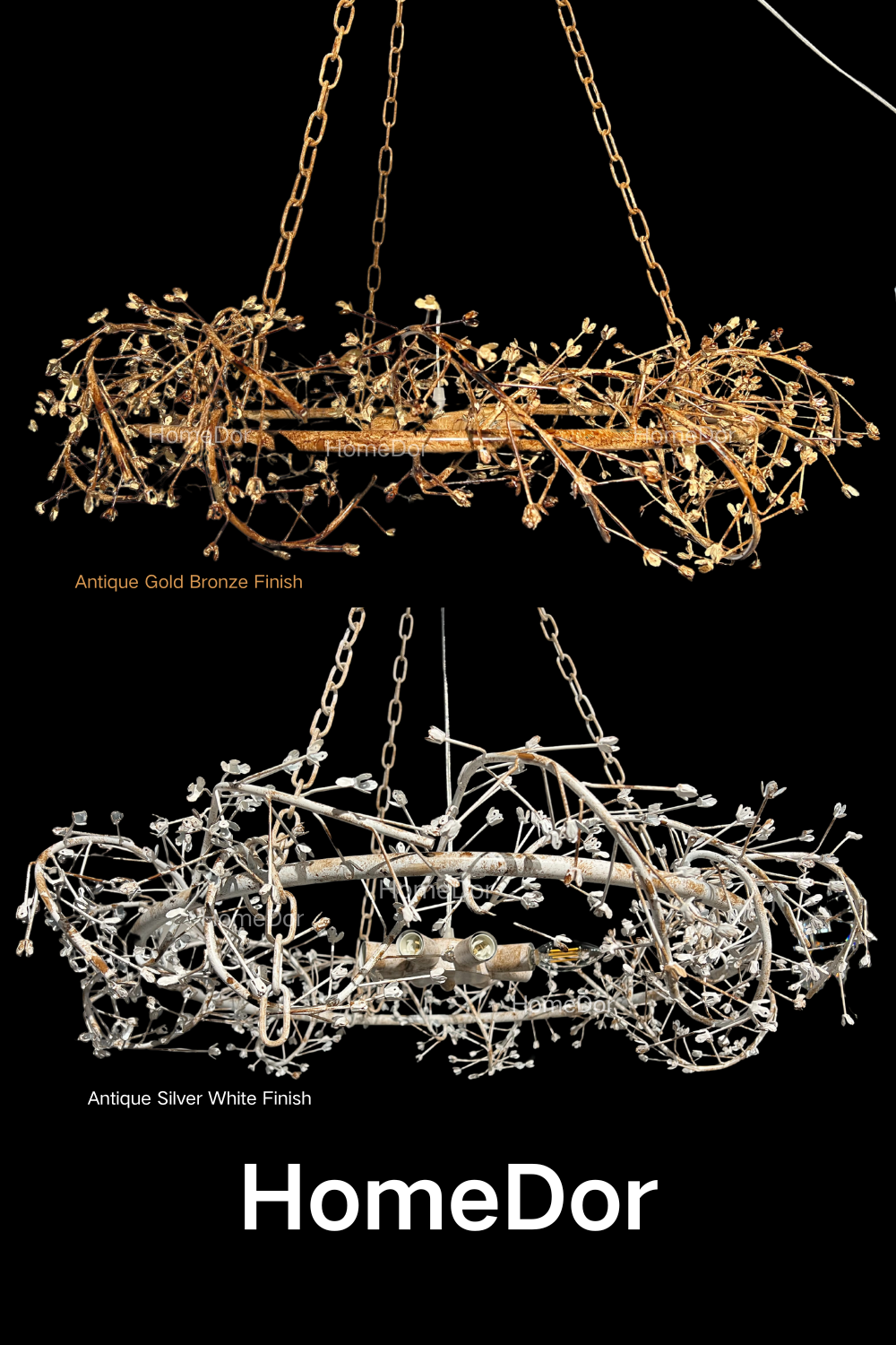 HomeDor-HomeDor Celestial Bloom Crystal Radiant Flower Branch Chandelier-Chandeliers-Antique Gold Bronze Finish-Globe shape/D89cm/47kg/8 bulbs-Warm Light
