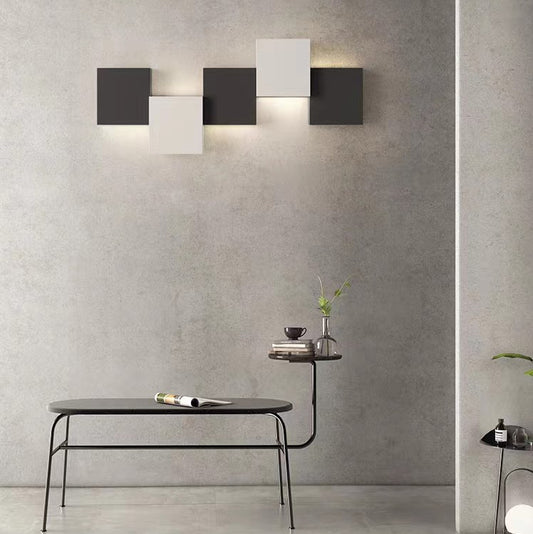 HomeDor Minimalist Chessboard Black and White Square Wall Sconce