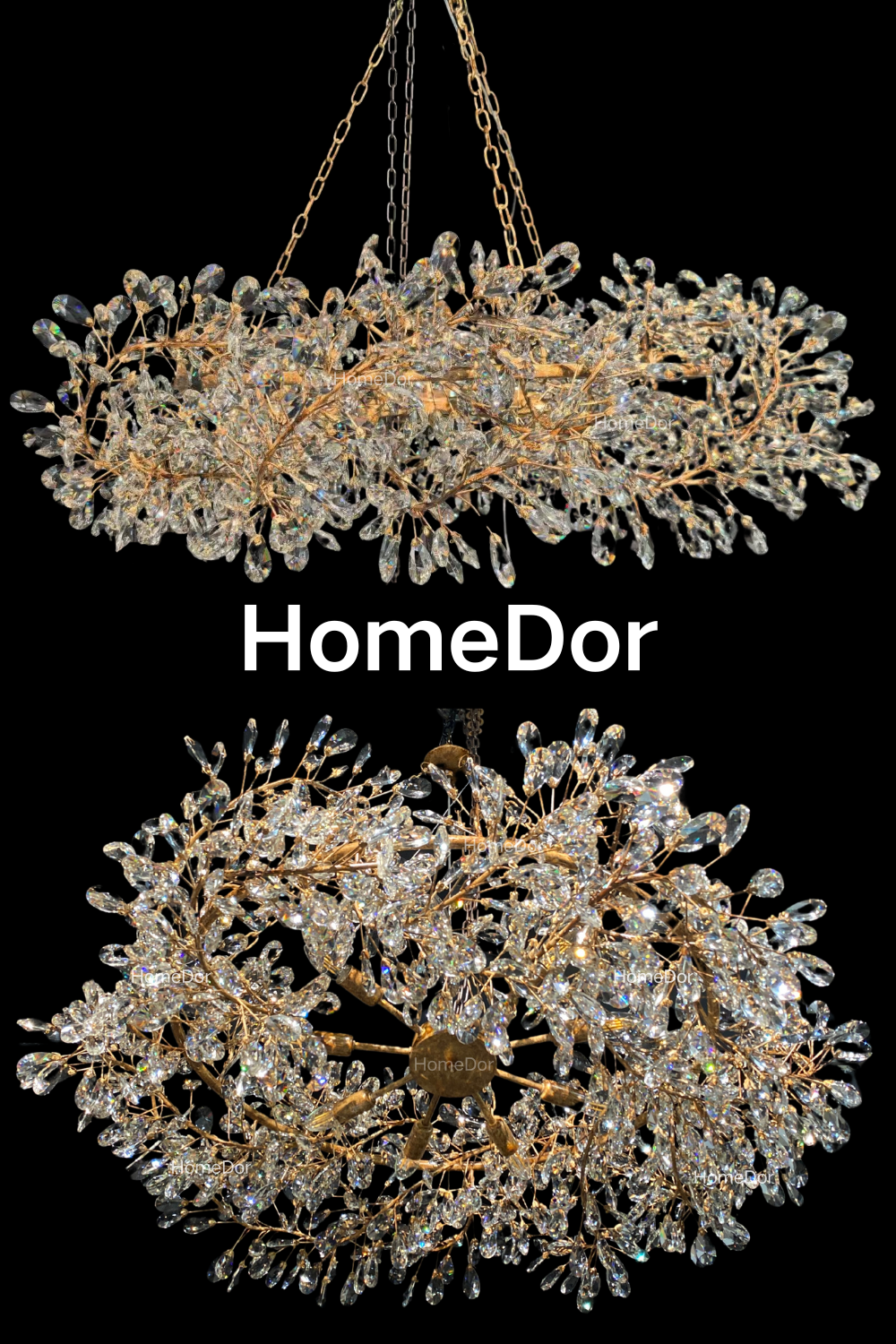 HomeDor-HomeDor Celestial Bloom Crystal Radiant Flower Branch Chandelier-Chandeliers-Antique Gold Bronze Finish-Globe shape/D89cm/47kg/8 bulbs-Warm Light