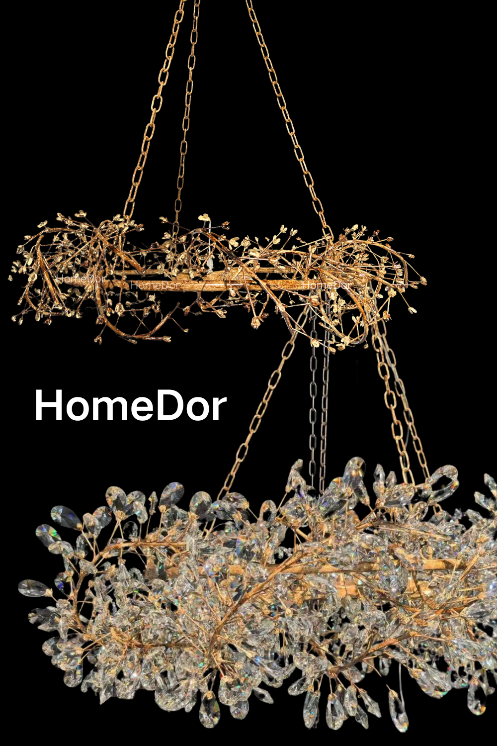 HomeDor-HomeDor Celestial Bloom Crystal Radiant Flower Branch Chandelier-Chandeliers-Antique Gold Bronze Finish-Globe shape/D89cm/47kg/8 bulbs-Warm Light