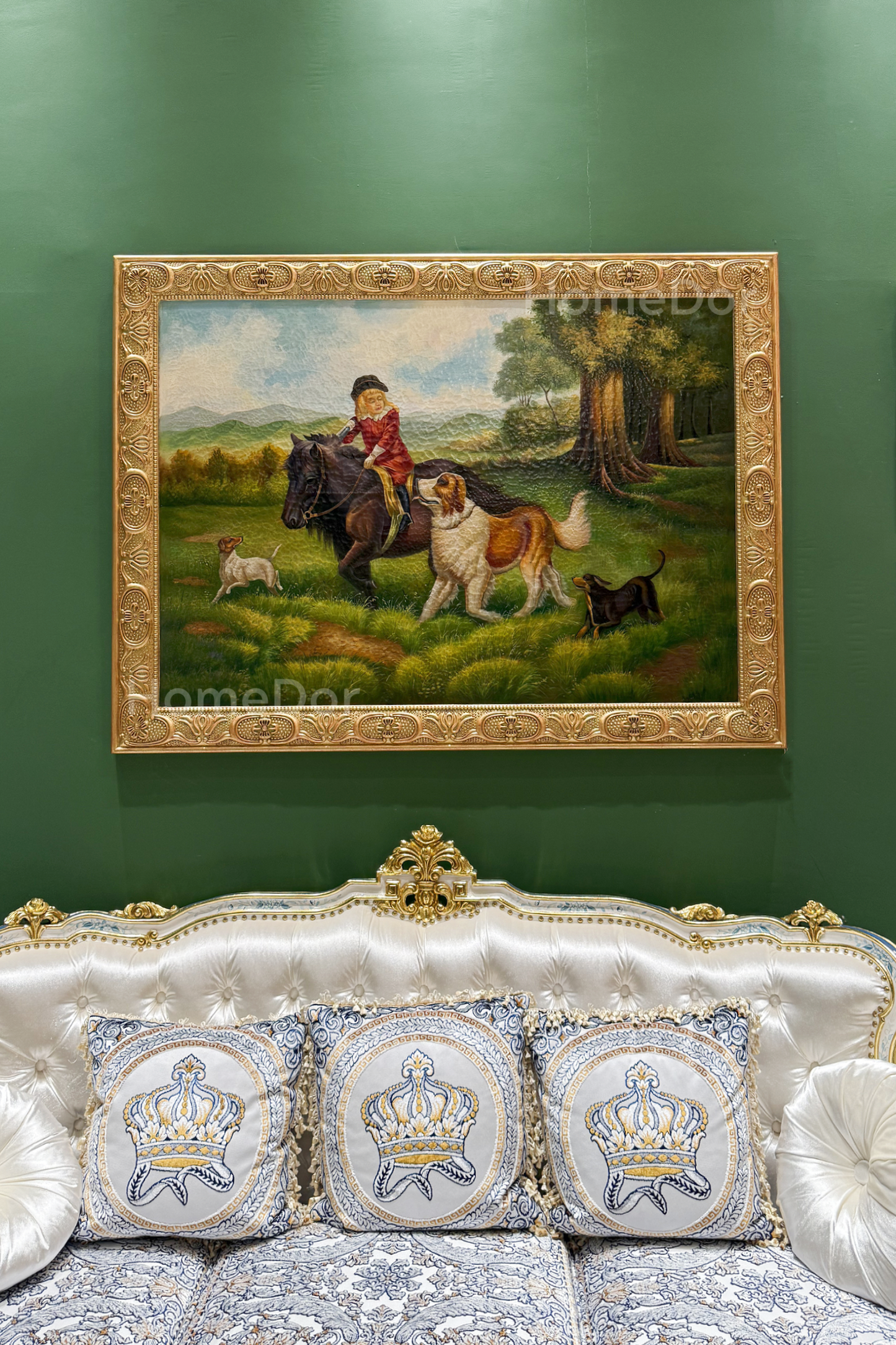 HomeDor-HomeDor × FH&Home | European Style Landscape Wall Décor Featuring Boy on Horse with Dogs-Wall Decor-W155cm × D4cm × H115.5cm-