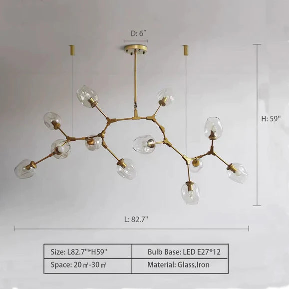 HomeDor Extra Large Gold Glass Tree Bubble Sputnik Pendant Chandelier