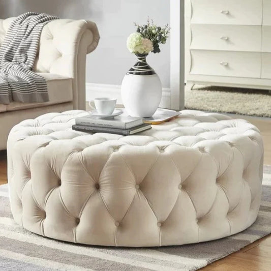 HomeDor Sophisticated Upholstered Chesterfield Square/Round Tufted Coffee Table
