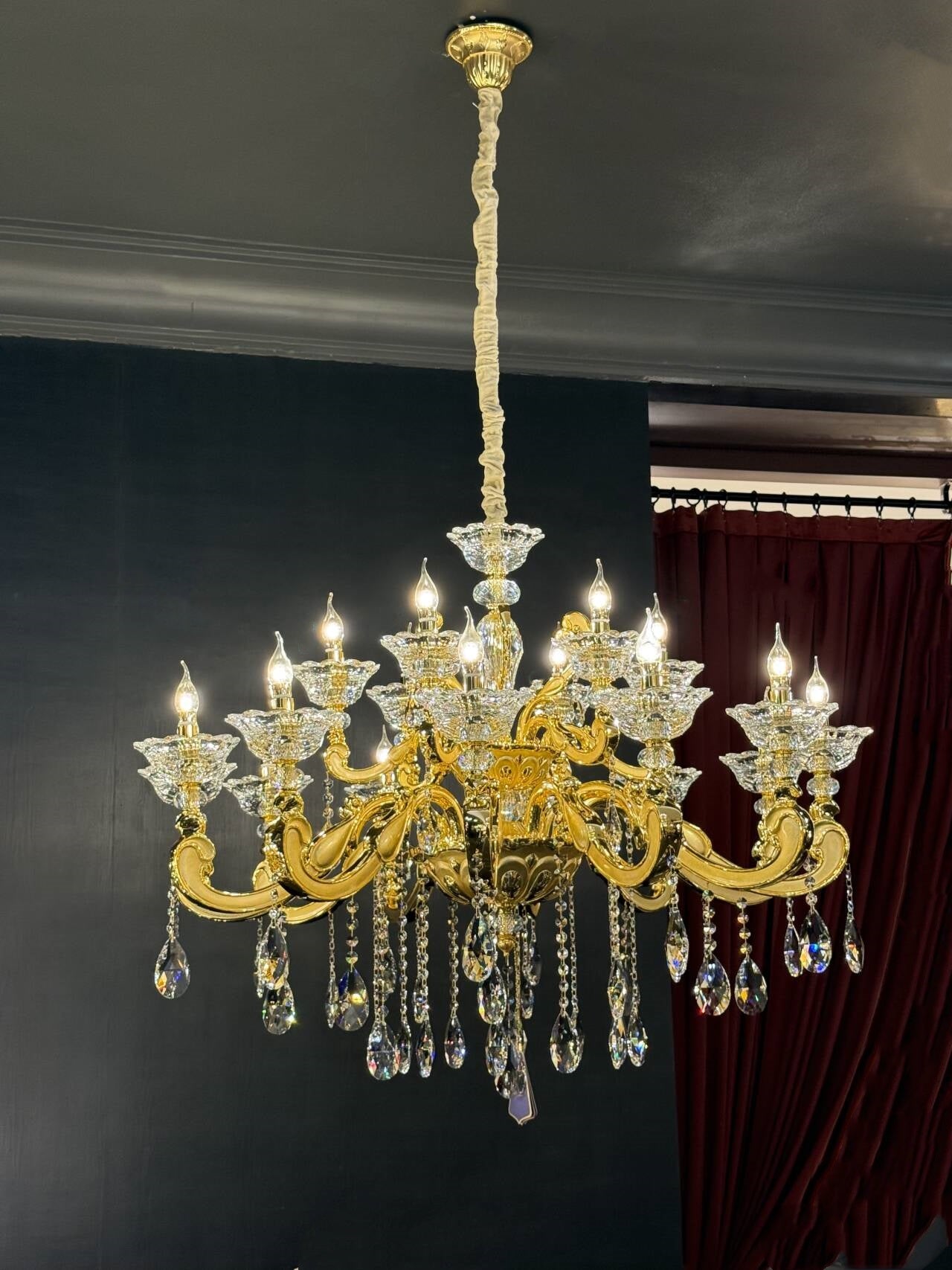 HomeDor-HomeDor French Style Crystal Chandelier Gilded Lumière Series Classic Brass Candelabra Lighting Fixture-Chandeliers-6 Lights/D68cm*H56cm-Warm Light-