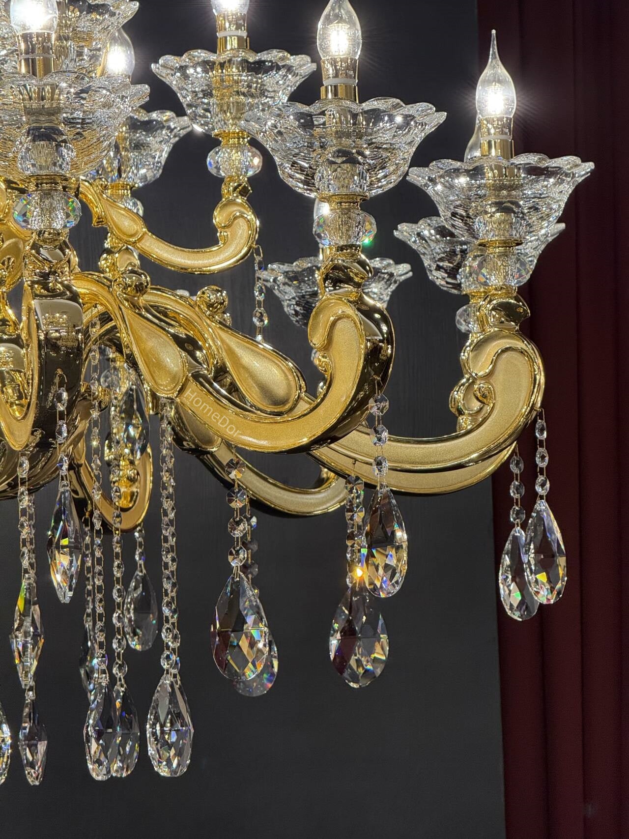 HomeDor-HomeDor French Style Crystal Chandelier Gilded Lumière Series Classic Brass Candelabra Lighting Fixture-Chandeliers-6 Lights/D68cm*H56cm-Warm Light-