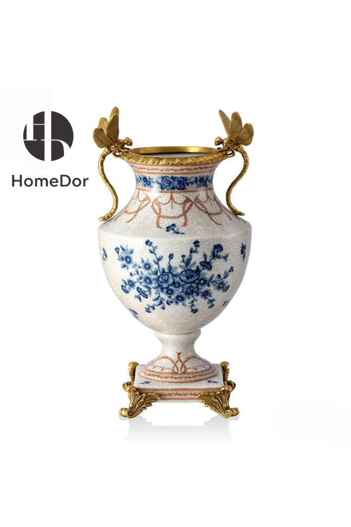 HomeDor-HomeDor × FH&Home | Sophisticated Blue-and-White Porcelain Table Decor Set -II-Style A/ L24cm × W24cm × H45cm-