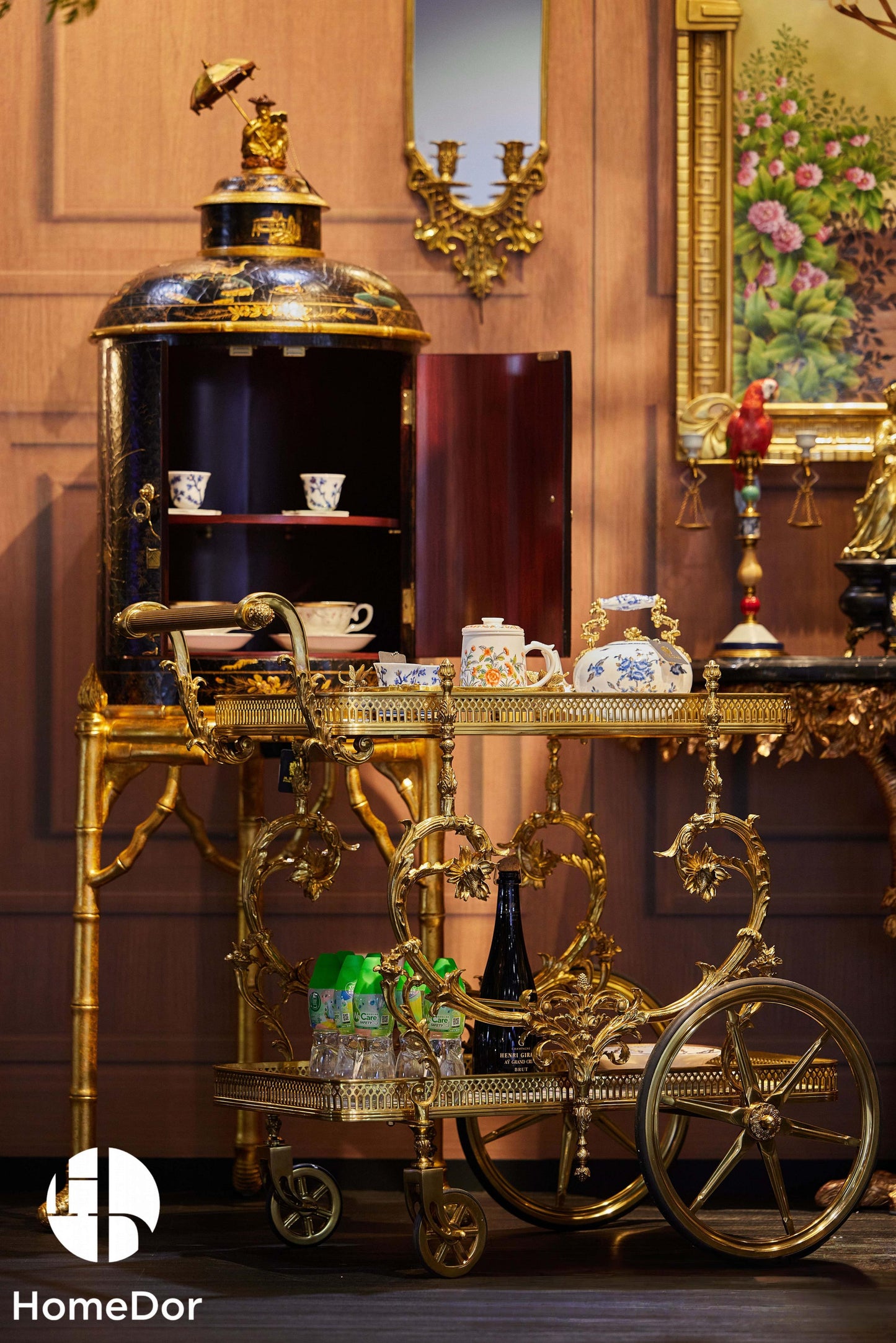 HomeDor-HomeDor × FH&Home | Chinoiserie Lacquered Side Cabinet-L62cm x W62cm x H168cm-