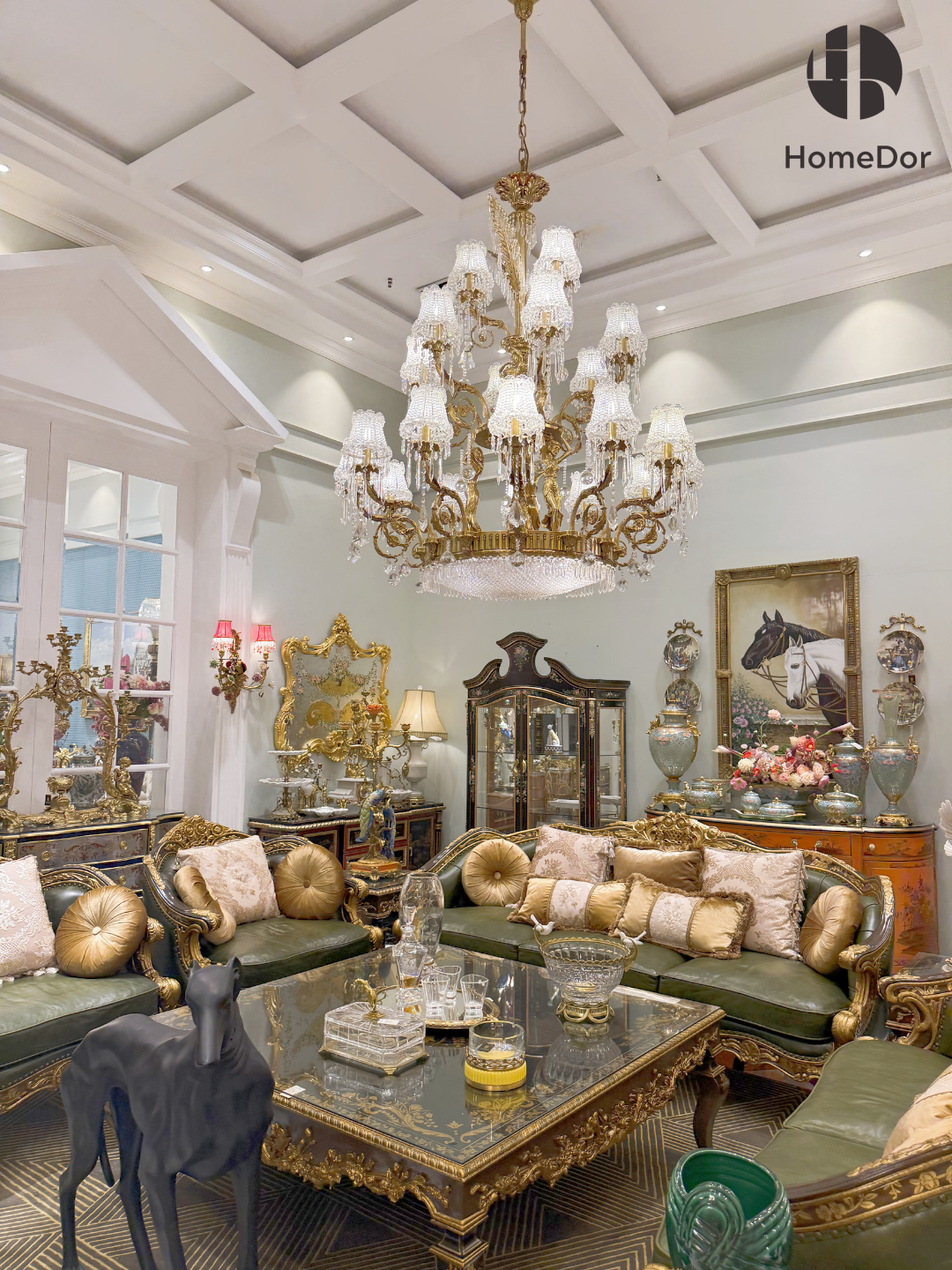 HomeDor-HomeDor × FH&Home | Exquisite Tree-Shaped Chandelier with Brass Frame and Waterfall Crystals-Chandeliers-D145 cm × H174 cm-Warm Light-