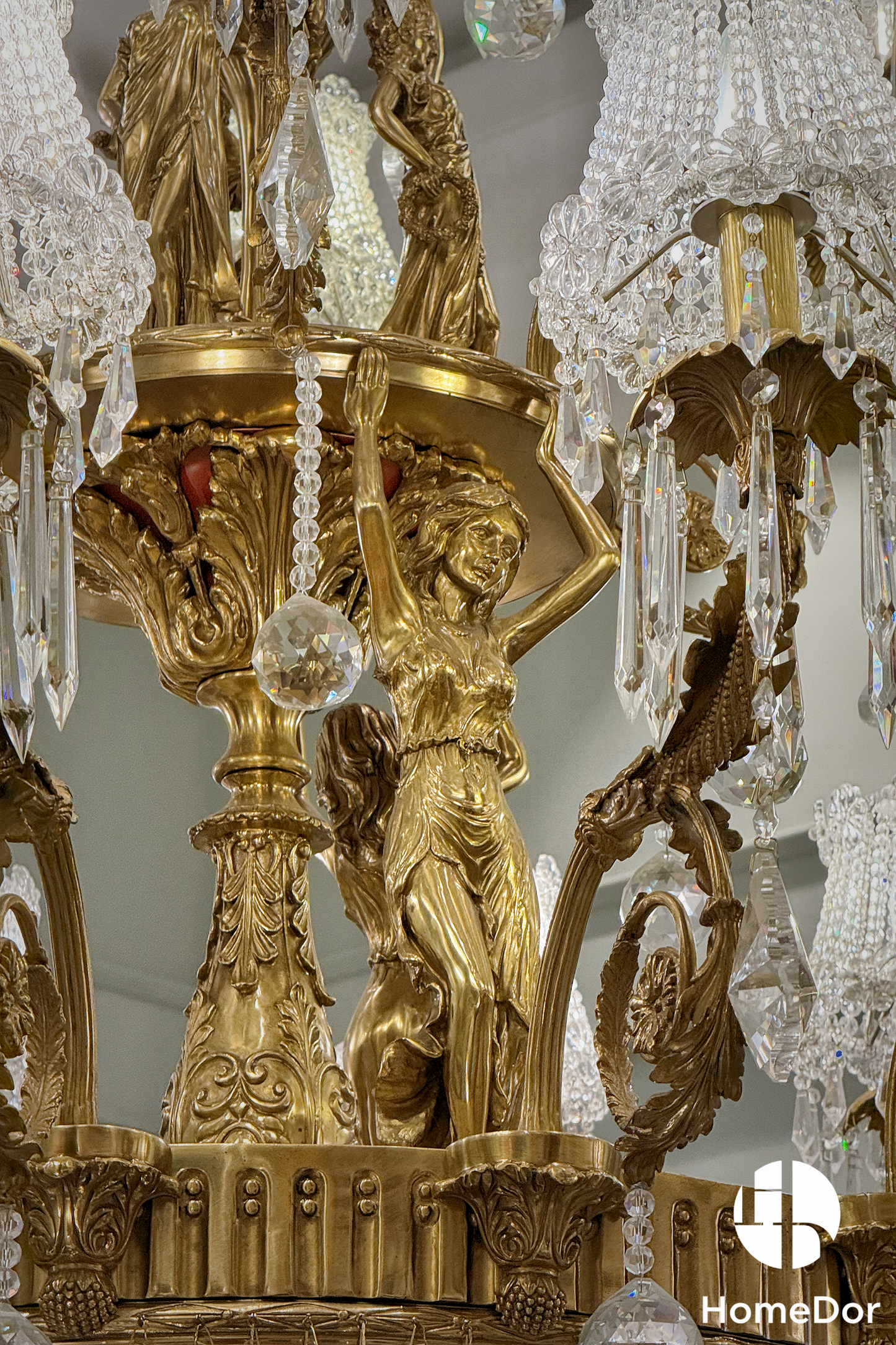 HomeDor-HomeDor × FH&Home | Exquisite Tree-Shaped Chandelier with Brass Frame and Waterfall Crystals-Chandeliers-D145 cm × H174 cm-Warm Light-