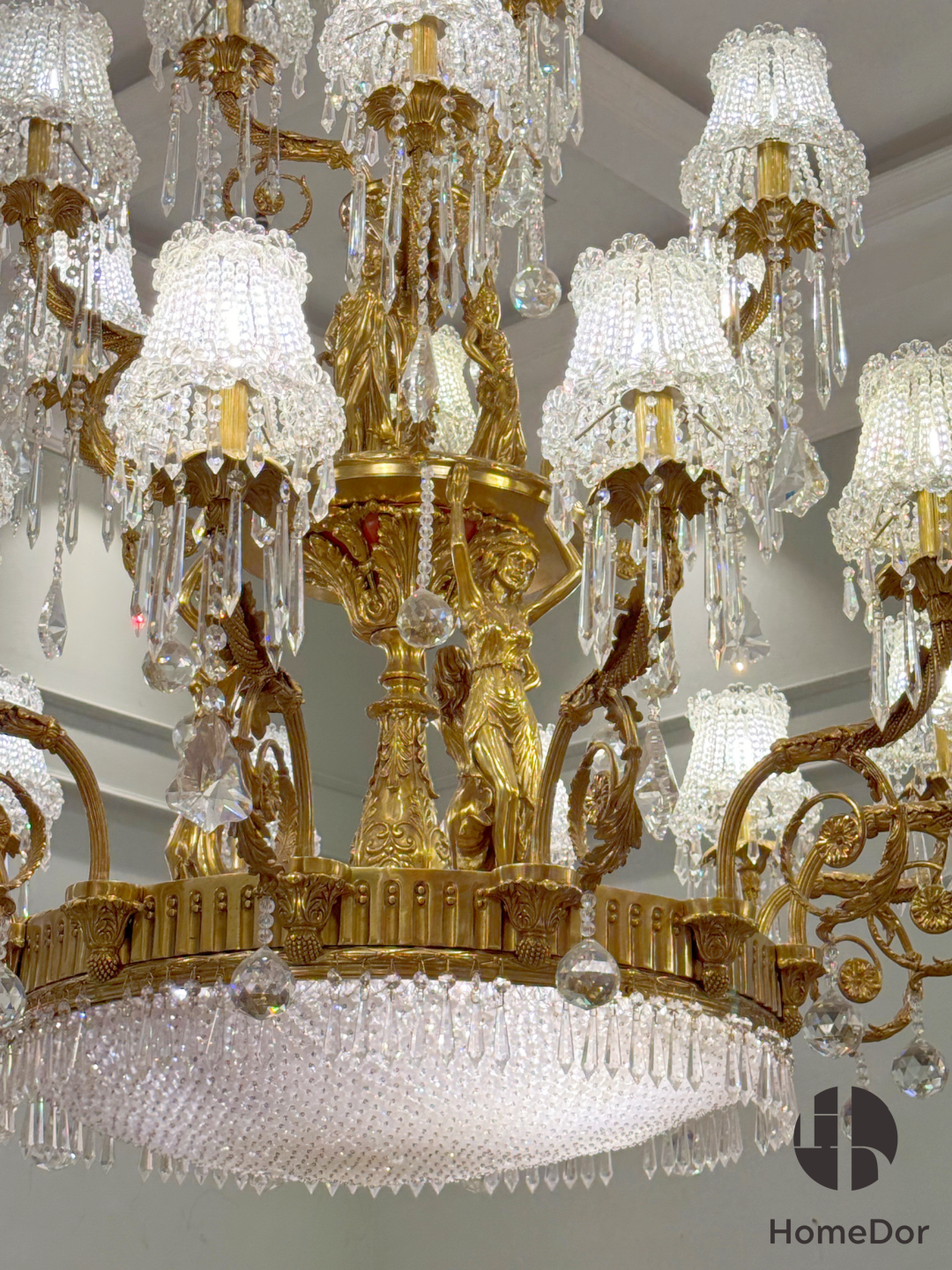 HomeDor-HomeDor × FH&Home | Exquisite Tree-Shaped Chandelier with Brass Frame and Waterfall Crystals-Chandeliers-D145 cm × H174 cm-Warm Light-