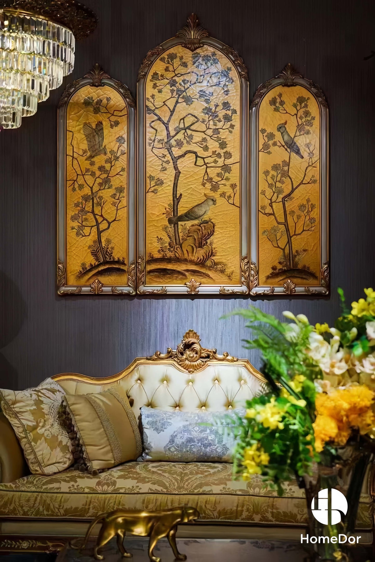 Antique Style Wooden Wall Decor with Bird & Tree Embellishments