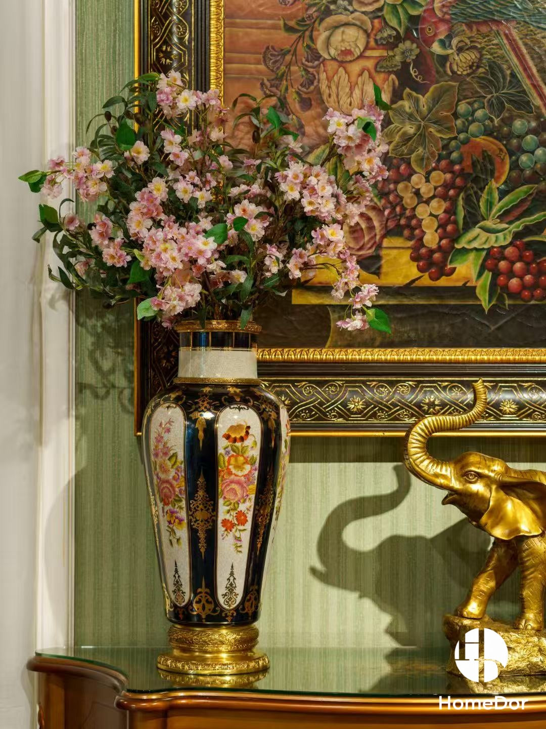 Luxury Floral Porcelain Gold Trimmed Table Vase