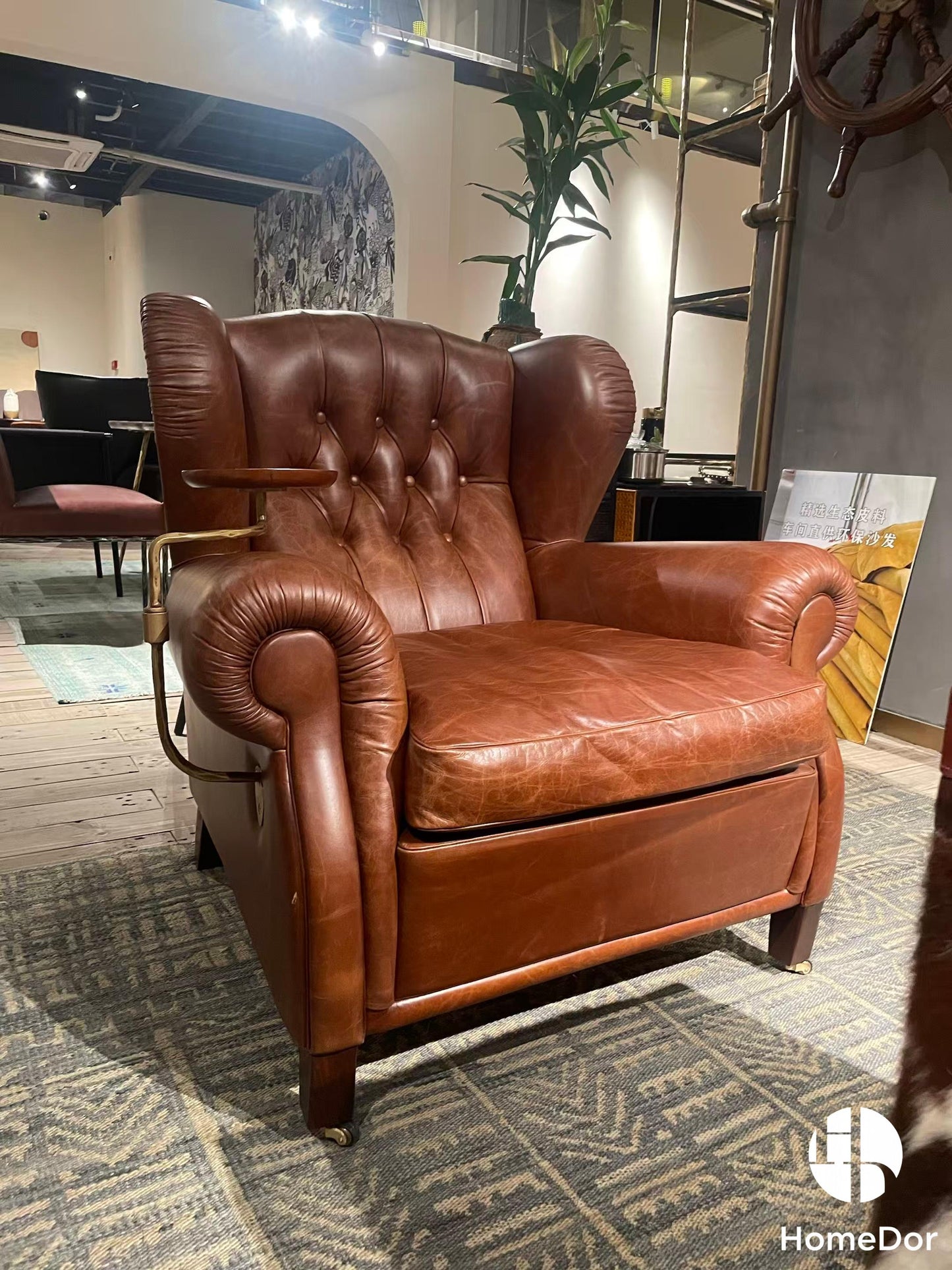 Luxury American Retro Genuine Leather Cigar Armchair