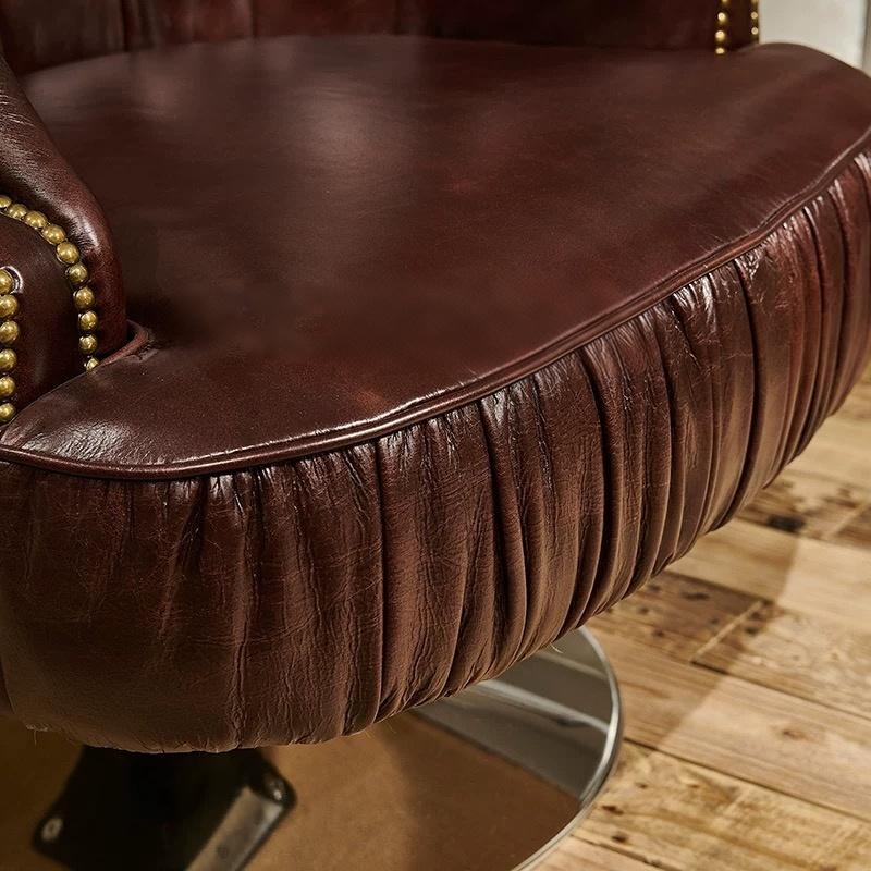 Mid-Century Vintage American Style Rotatable Genuine Leather Wingback Chair