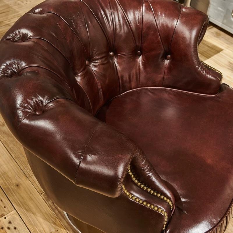 Mid-Century Vintage American Style Rotatable Genuine Leather Wingback Chair