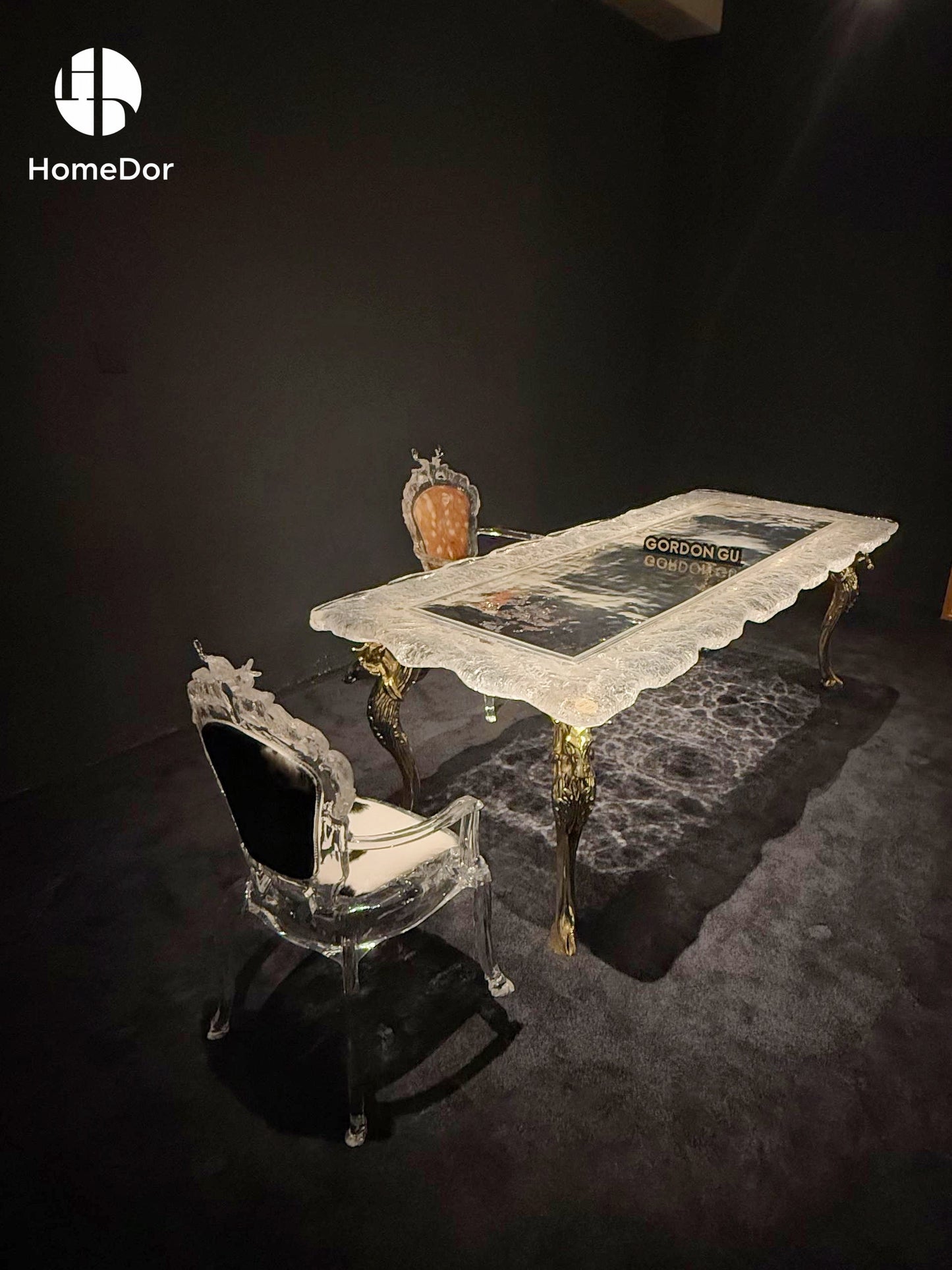 Luxury Bronze Deer Glacier Crystal Long Dining Table by Gordon Gu