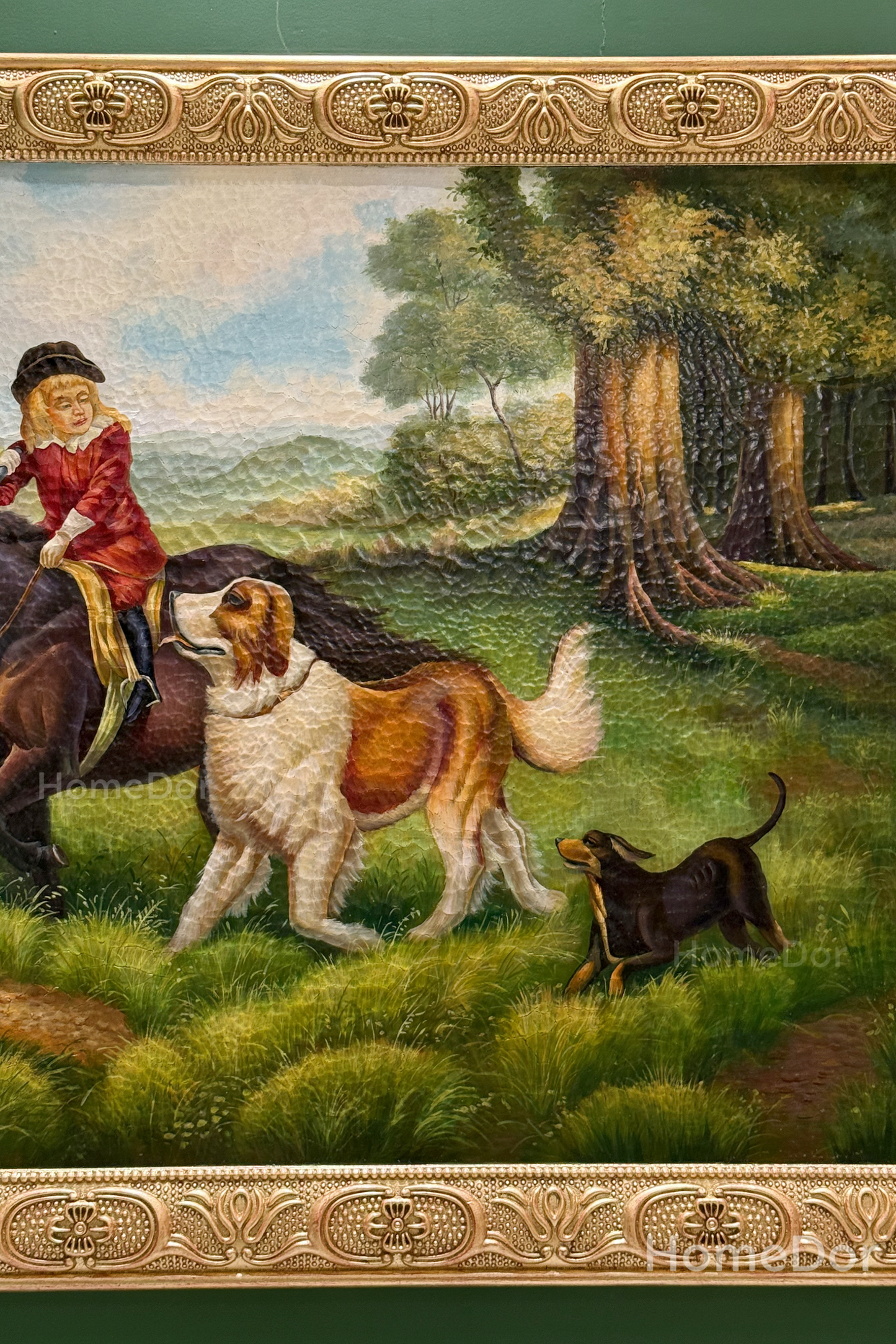 HomeDor-HomeDor × FH&Home | European Style Landscape Wall Décor Featuring Boy on Horse with Dogs-Wall Decor-W155cm × D4cm × H115.5cm-