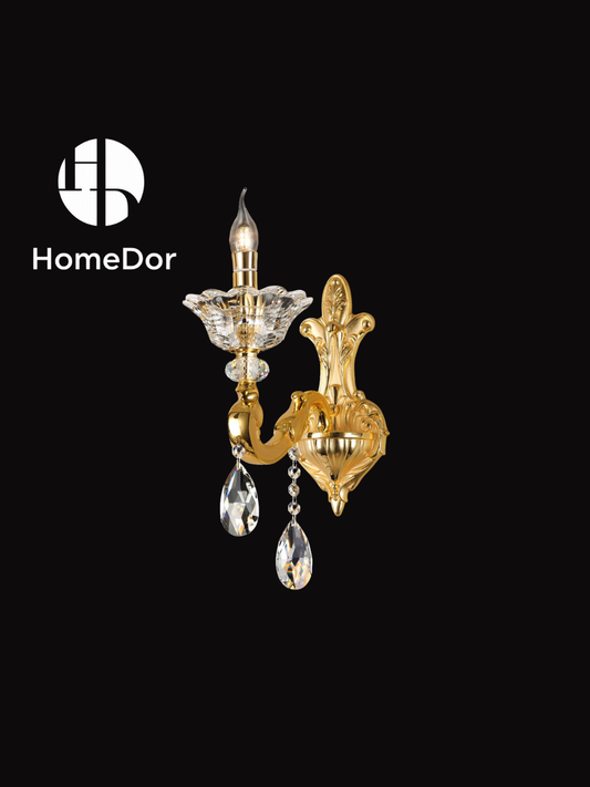 HomeDor-HomeDor French Style Crystal Wall Sconces Gilded Lumière Series Classic Brass Candelabra Lighting Fixture-Wall Sconce-1 Lights/L14cm*W31cm*H45cm-Warm Light-