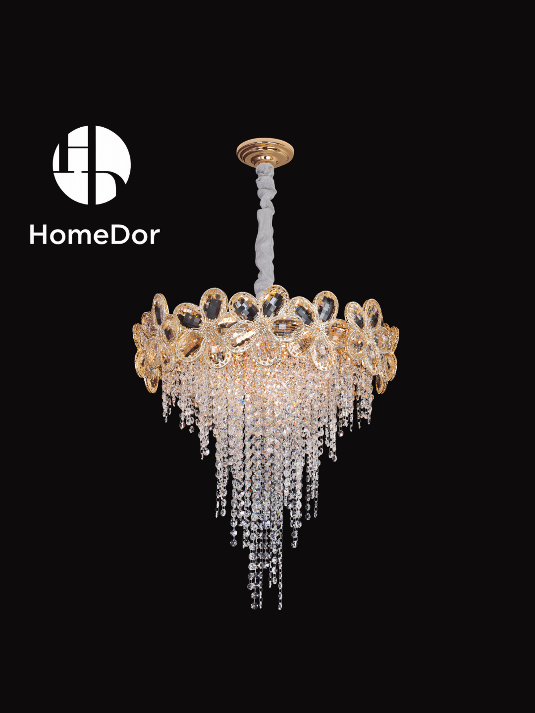 HomeDor-HomeDor Premium Modern Flower Crystal Tassel Chandelier-Chandeliers-15 Lights/D19.68" (D50cm)-Warm Light-