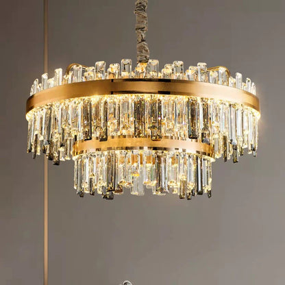 HomeDor Landry Classic Multi Tiers Crystal Chandelier in Brushed Titanium Finish