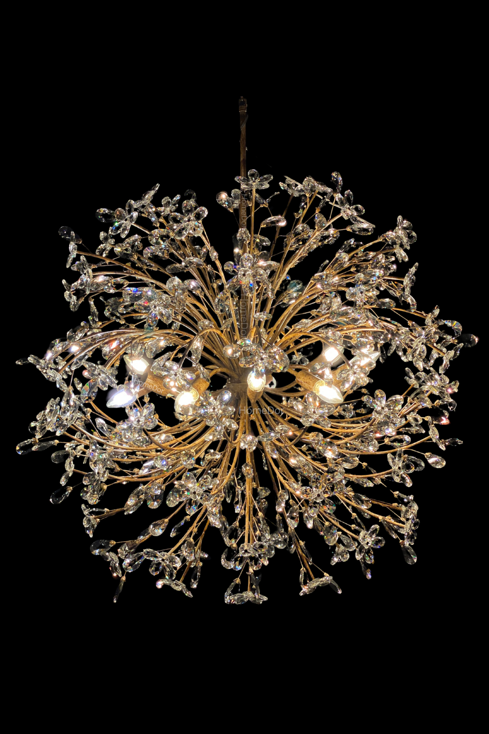 HomeDor-HomeDor Celestial Bloom Crystal Radiant Flower Branch Chandelier-Chandeliers-Antique Gold Bronze Finish-Globe shape/D89cm/47kg/8 bulbs-Warm Light