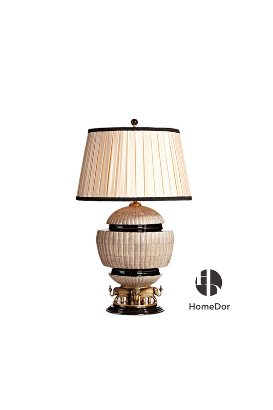 HomeDor-HomeDor × FH&Home | Exquisite Textured Table Lamp with Pleated Shade & Elephant Accents-L59cm x W59cm x H100cm-