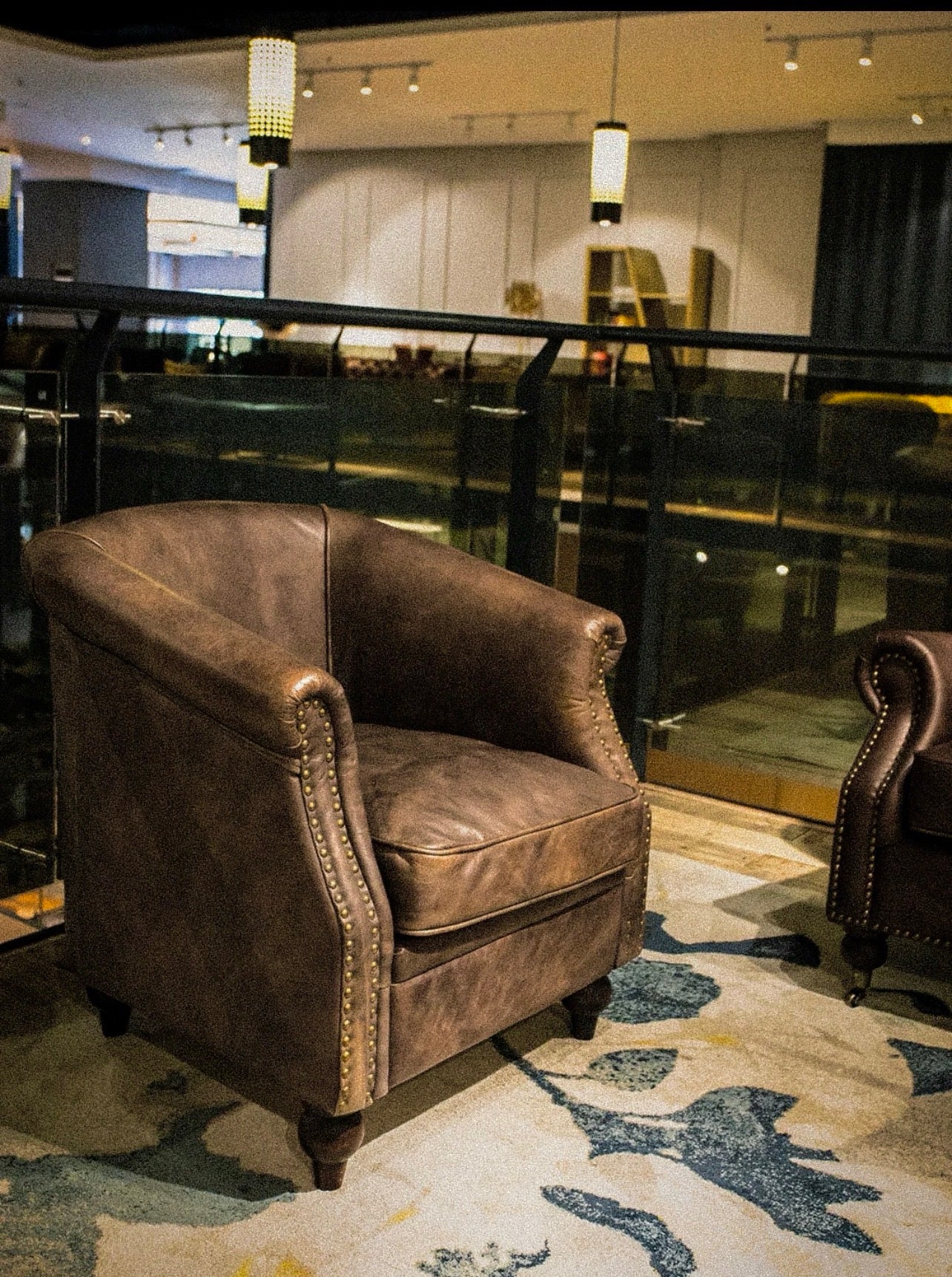 Vintage Brown Top Grain Leather Barrel Armchair with Nailhead Trim