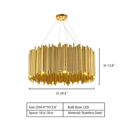 HomeDor Gold-plated Tube Chandelier