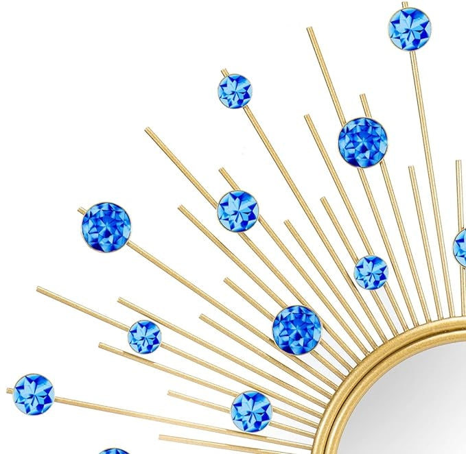 HomeDor Sunburst with Acrylic Blue Beads Wall Decor Mirror