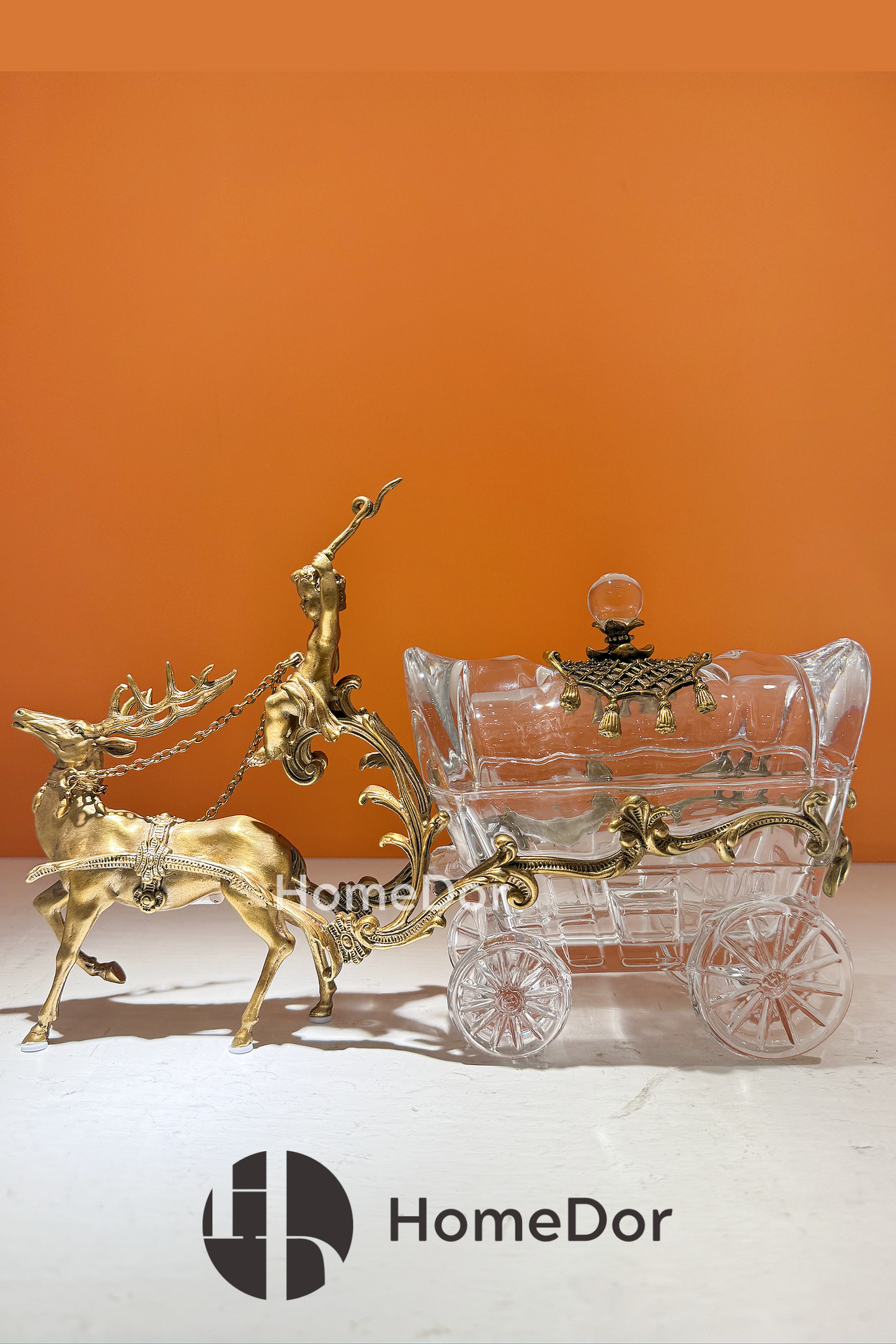 HomeDor × FH&Home | Prague Collection Luxury Brass Canister with Deer and Cherub Figurine
