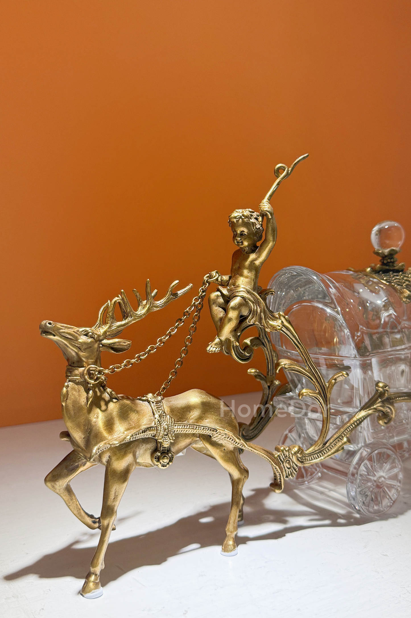 HomeDor × FH&Home | Prague Collection Luxury Brass Canister with Deer and Cherub Figurine