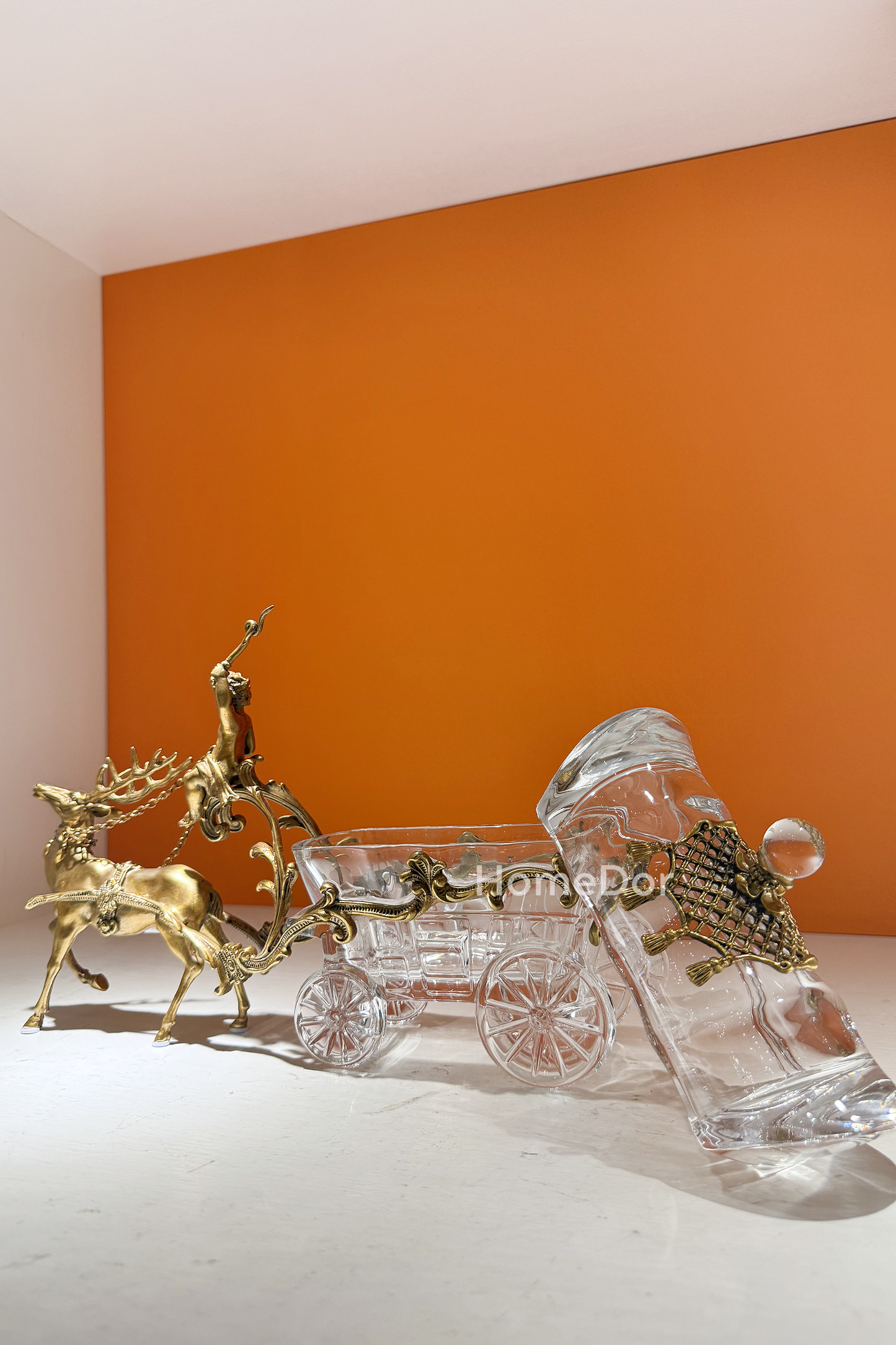 HomeDor × FH&Home | Prague Collection Luxury Brass Canister with Deer and Cherub Figurine
