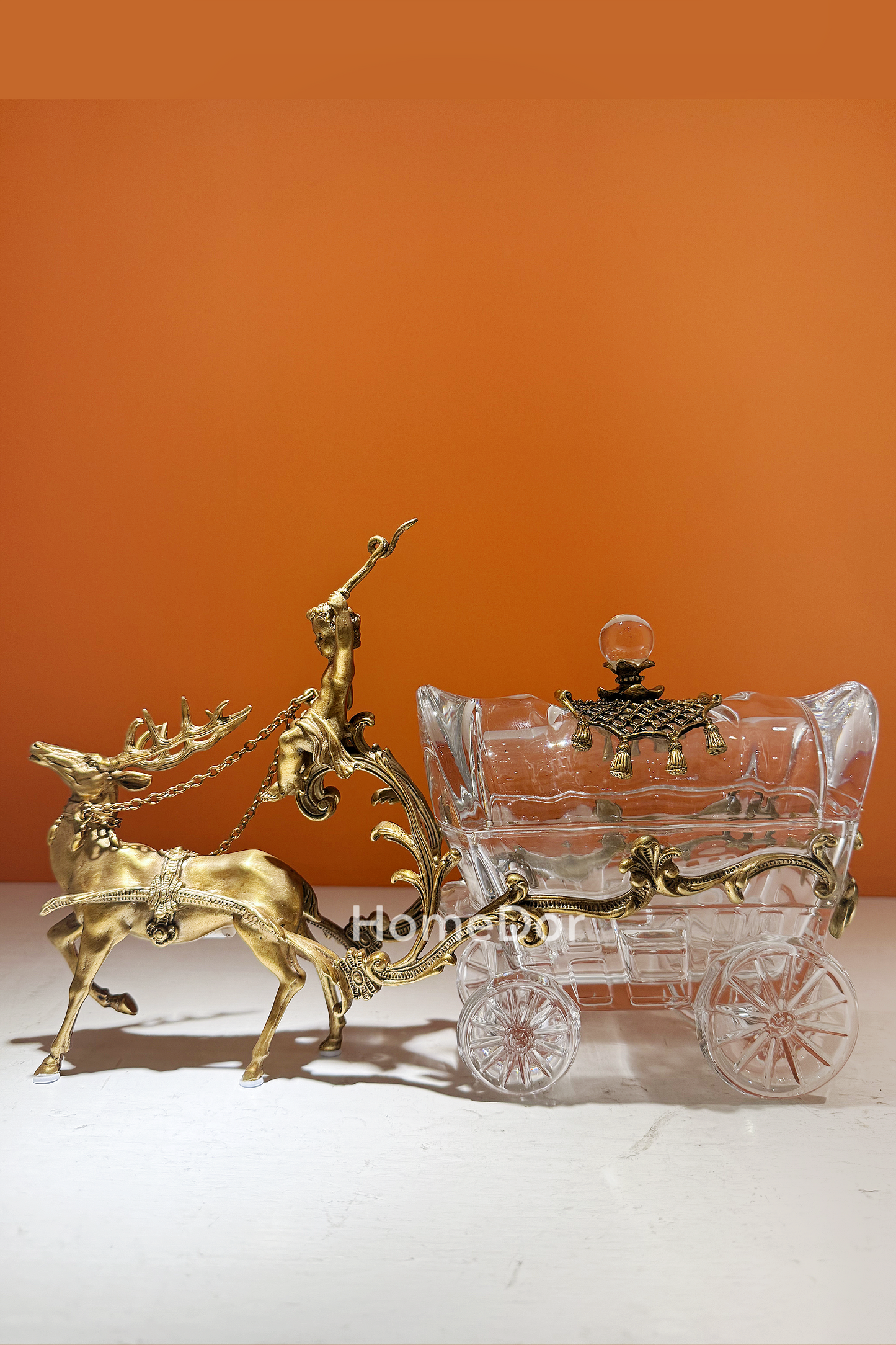 HomeDor × FH&Home | Prague Collection Luxury Brass Canister with Deer and Cherub Figurine