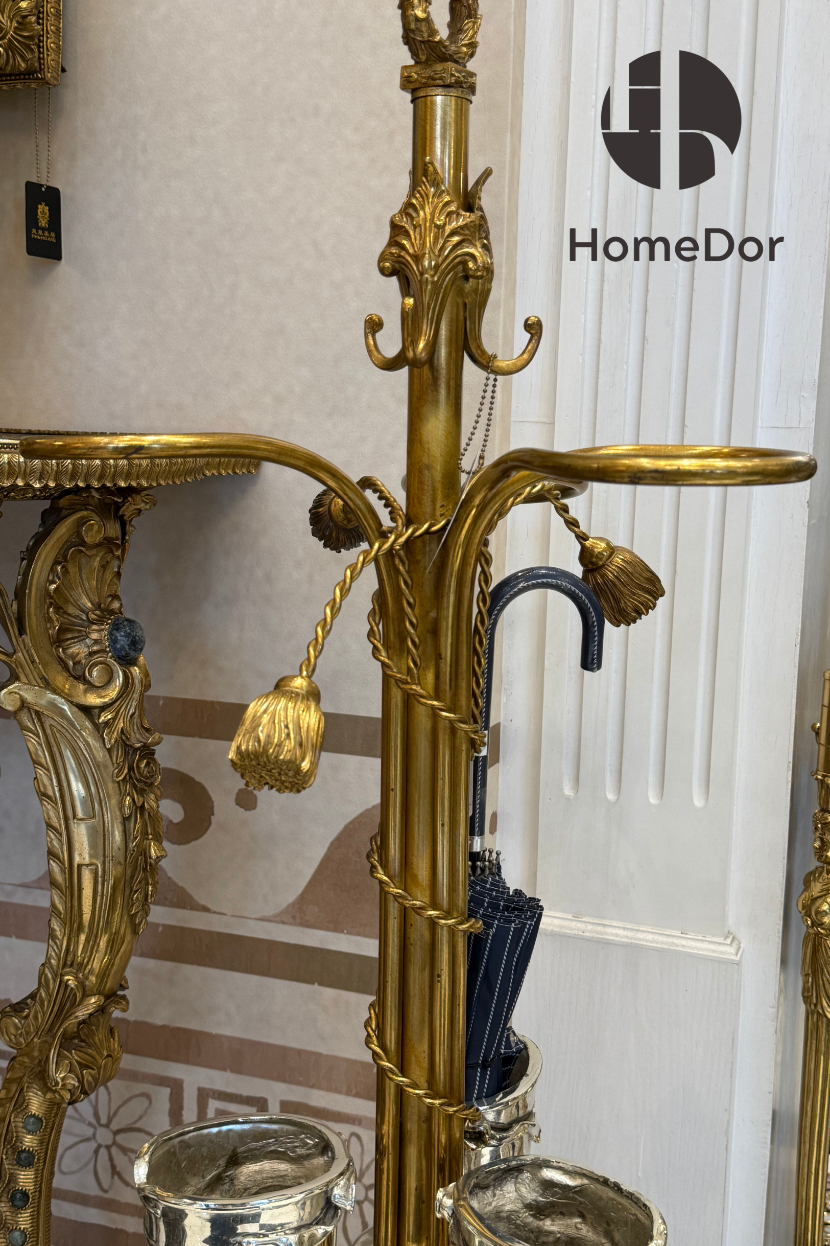 HomeDor × FH&Home | Artistic Eagle Topped Brass Silver Boot Umbrella Stand