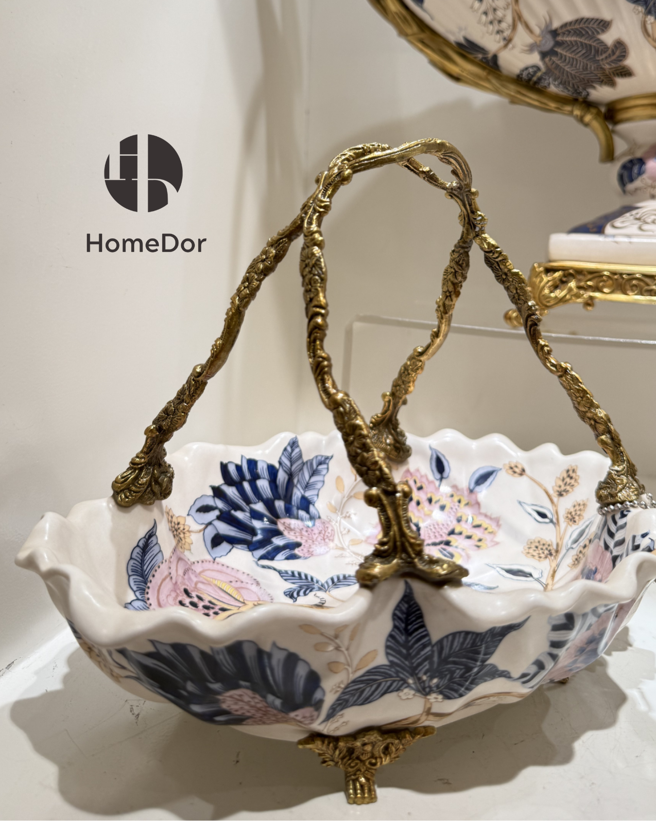 Artistic Hand Painted Porcelain & Lustrous Brass Elegance Table Decor Collection-I