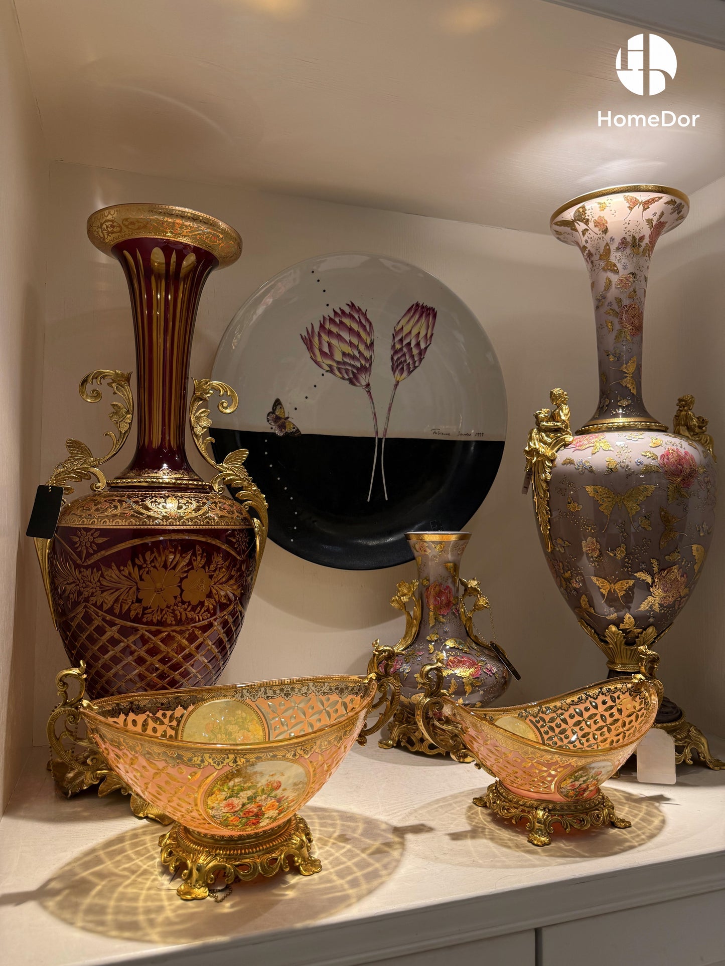 HomeDor × FH&Home | Aurora Glass Mauve Gray Etched Floral Set