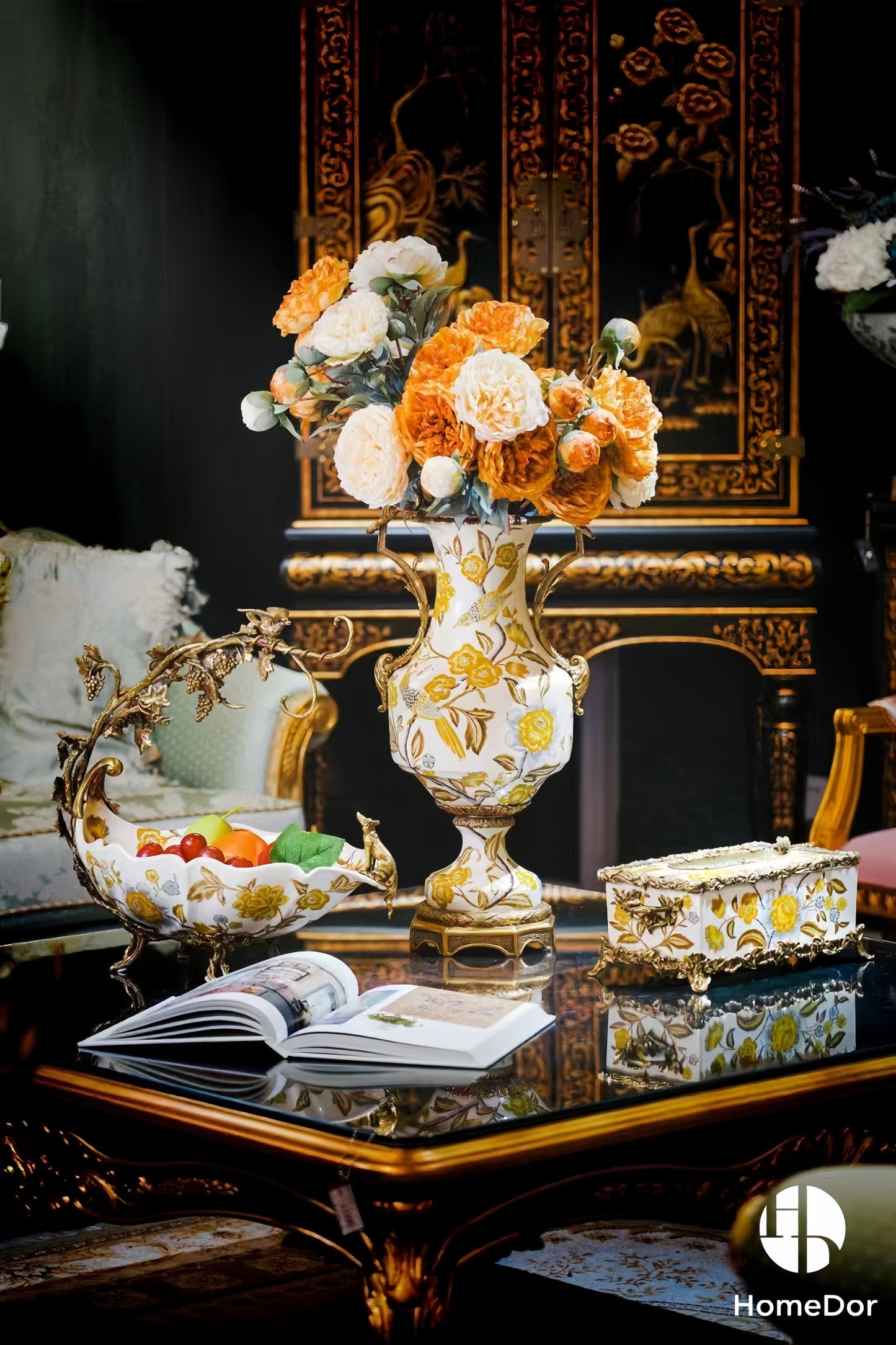 HomeDor-Autumn Hued | Ceramic & Brass Table Decor Set-Table Decor-The Whole Set-