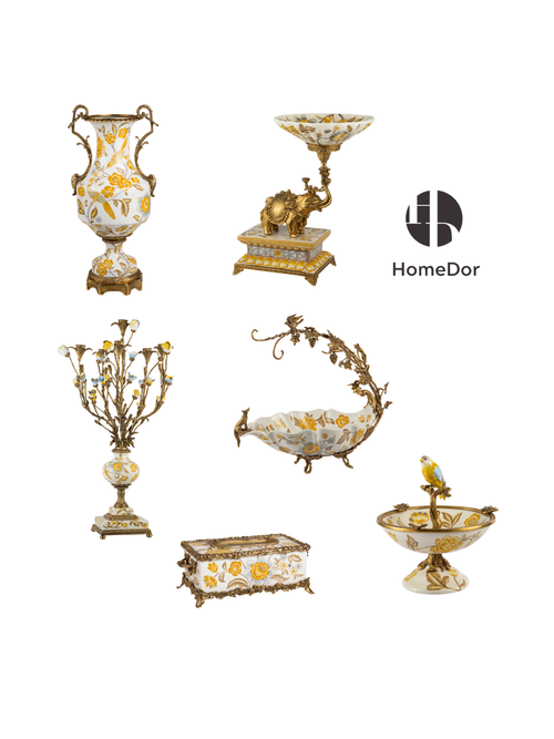 Autumn Hued | Ceramic & Brass Table Decor Set