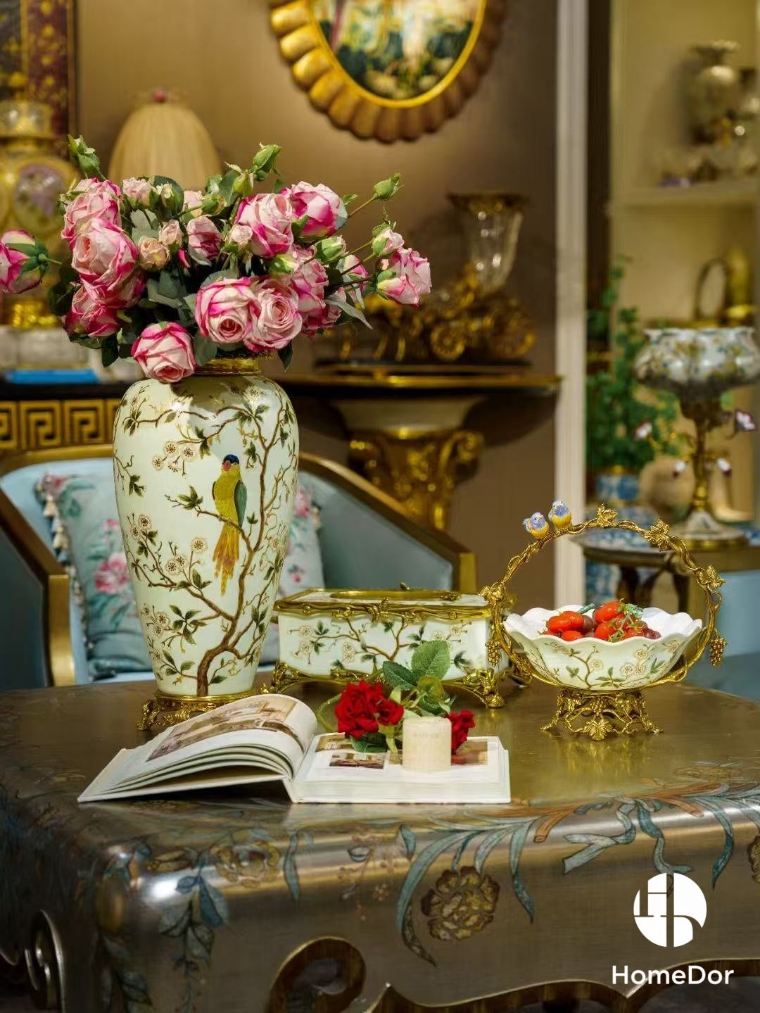 Avian Spring | Nature - Inspired Harmony Mint Green Porcelain Set with Brass Accents10