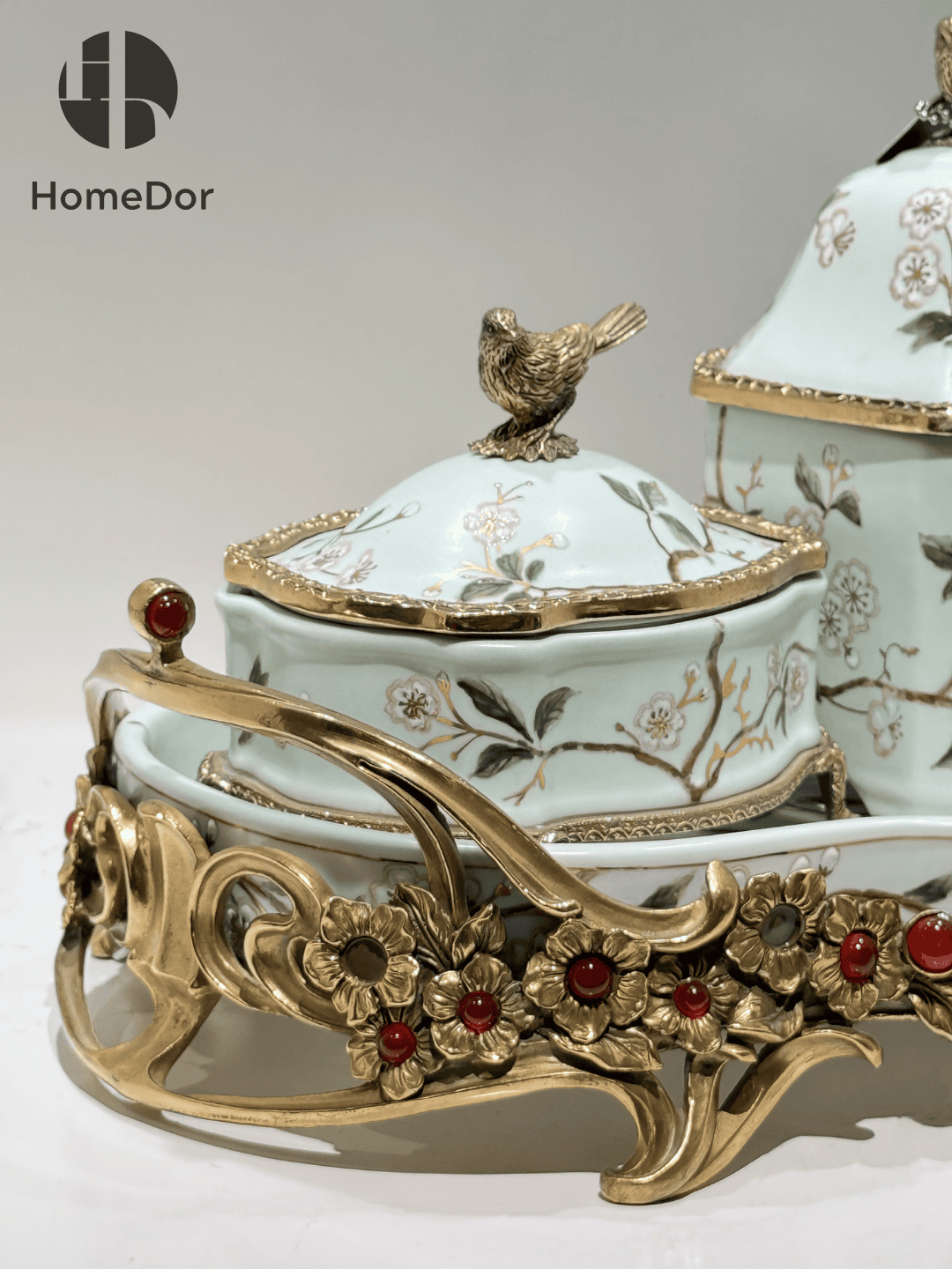 Avian Spring | Nature - Inspired Harmony Mint Green Porcelain Set with Brass Accents13