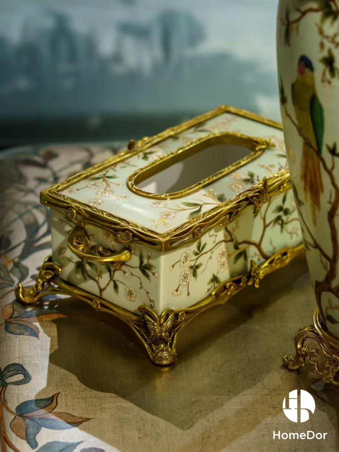 Avian Spring | Nature - Inspired Harmony Mint Green Porcelain Set with Brass Accents5