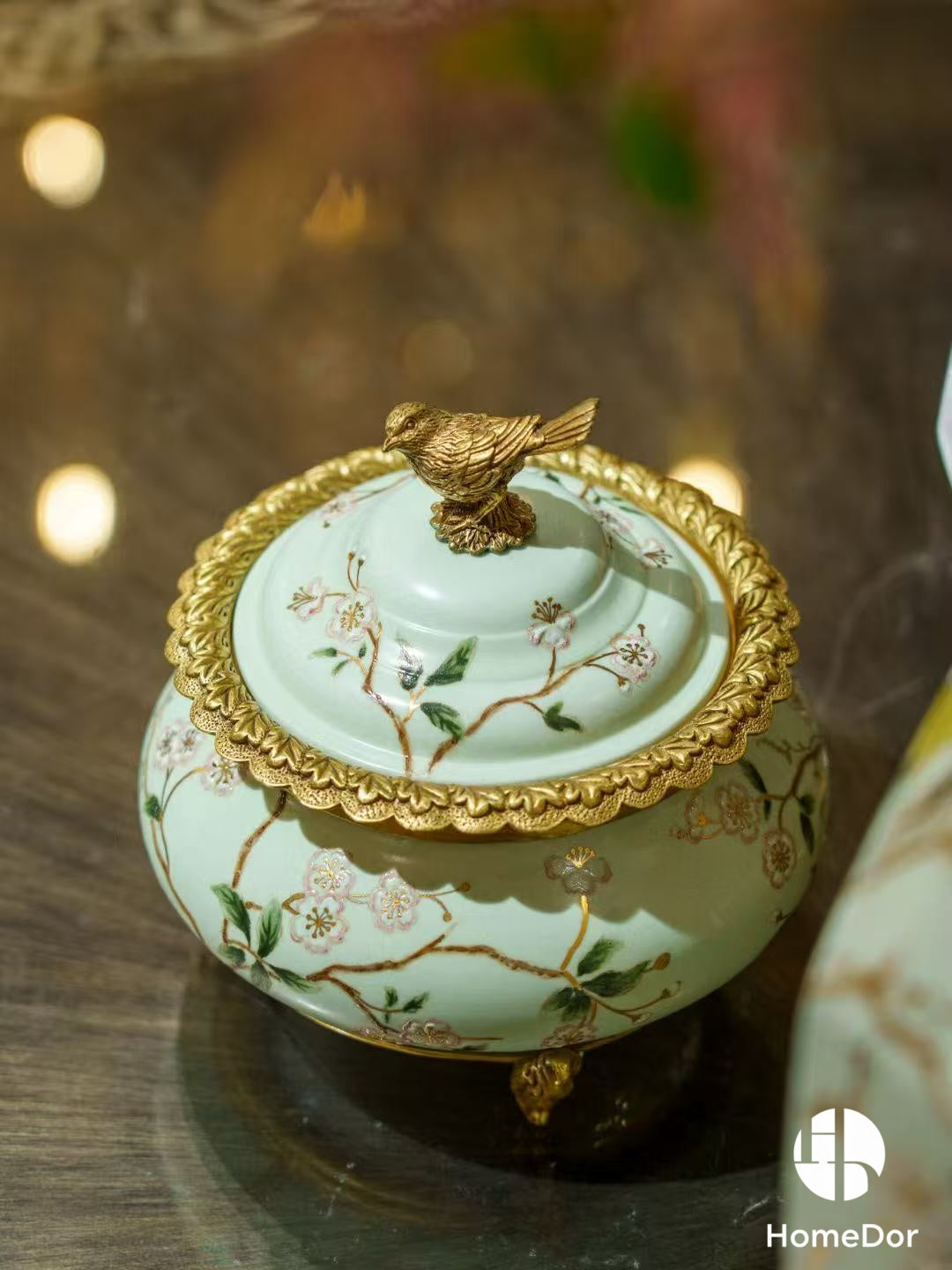 Avian Spring | Nature - Inspired Harmony Mint Green Porcelain Set with Brass Accents6