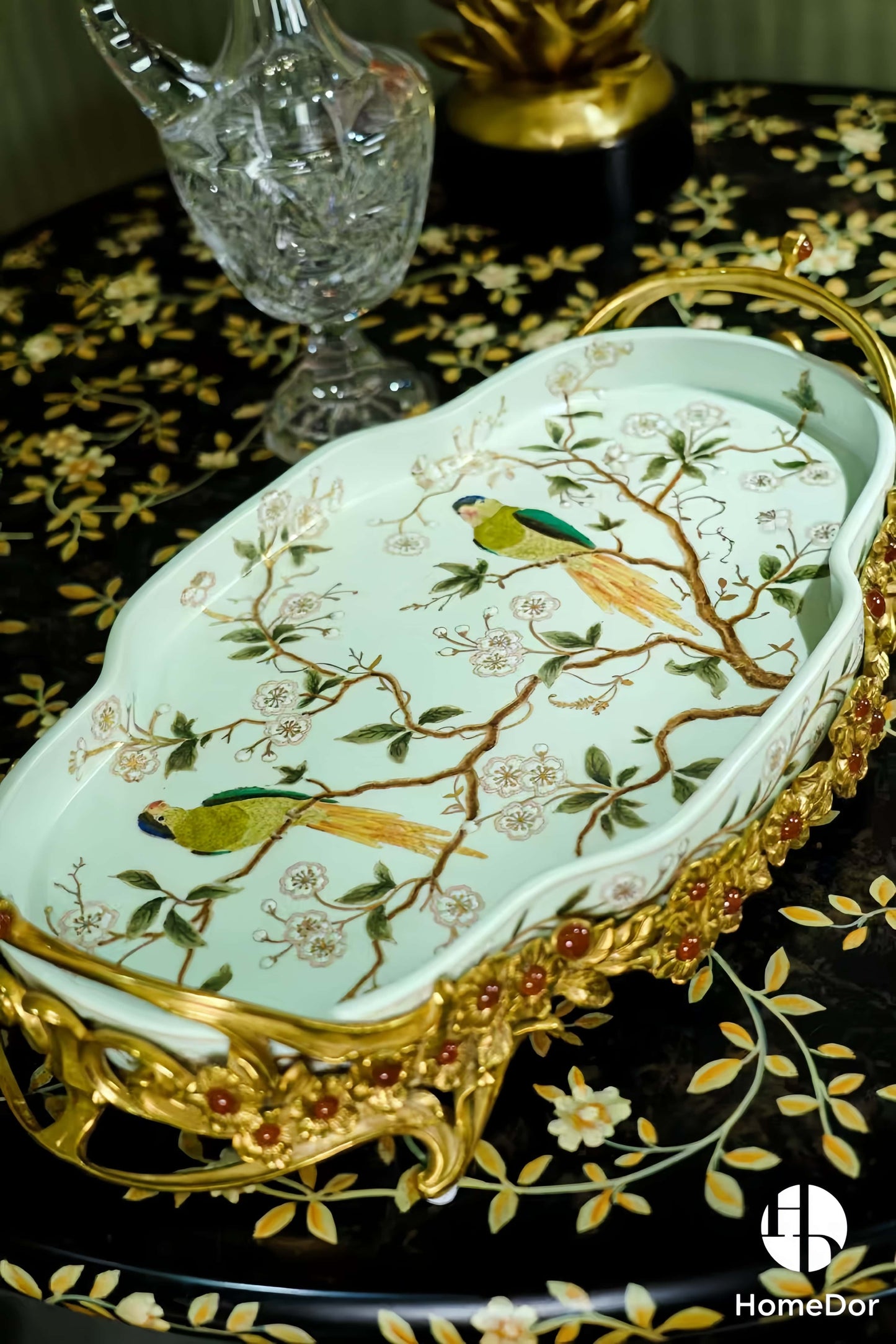 Avian Spring | Nature - Inspired Harmony Mint Green Porcelain Set with Brass Accents7