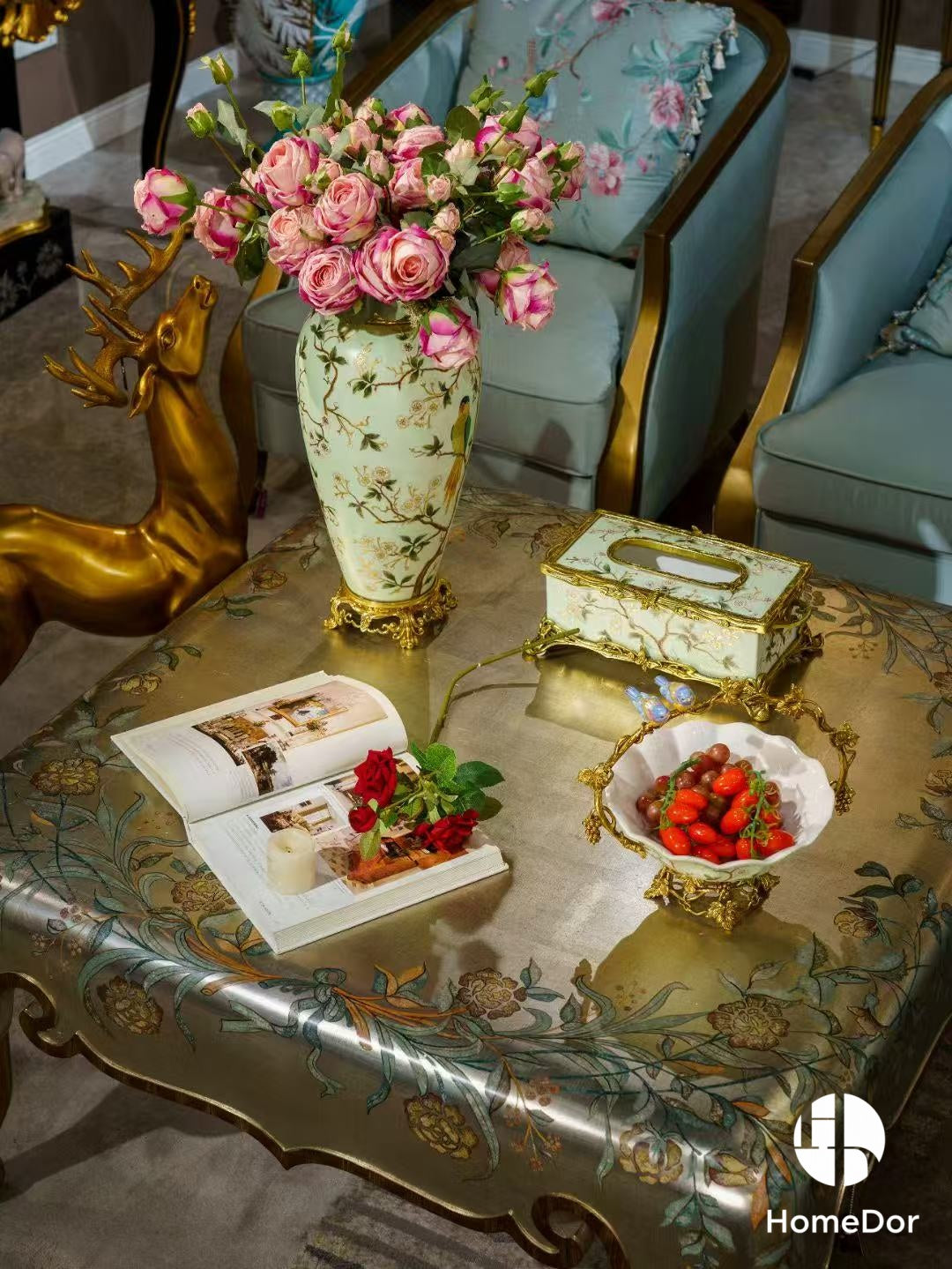 Avian Spring | Nature - Inspired Harmony Mint Green Porcelain Set with Brass Accents9